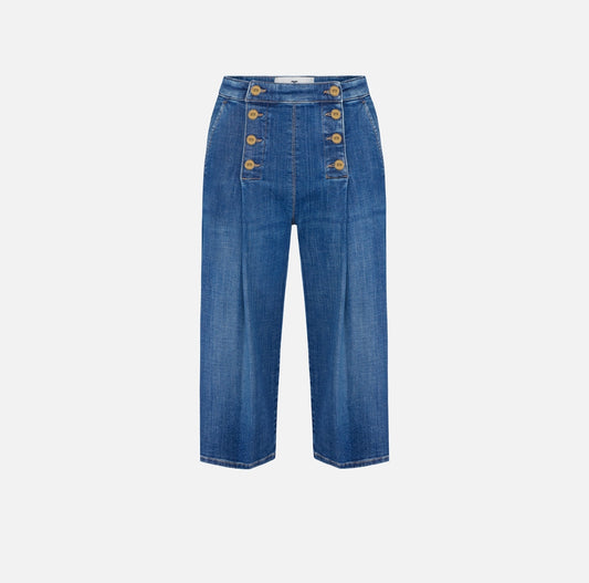 Denim bermuda shorts with row of buttons