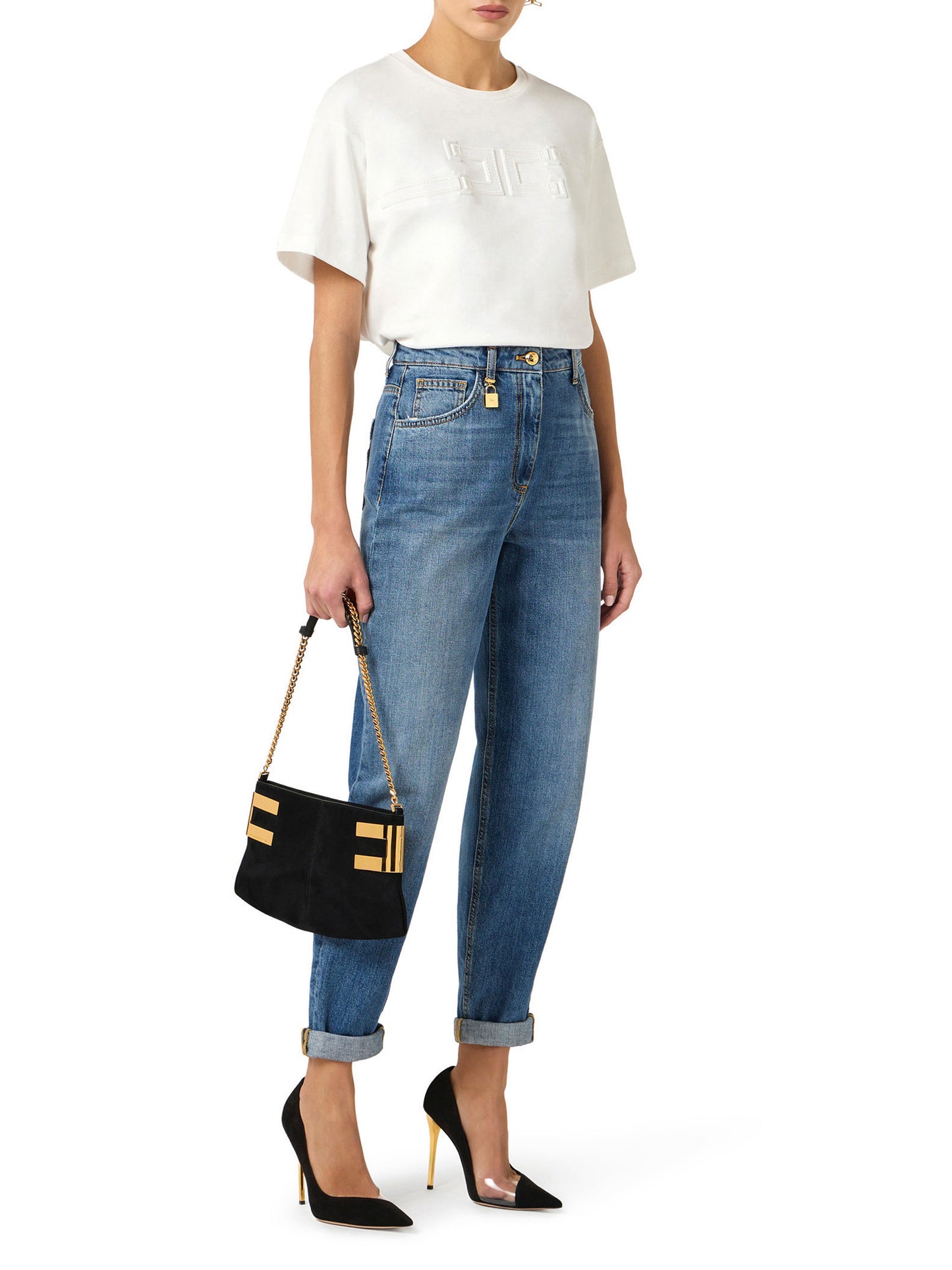 Balloon jeans with jewelled padlock