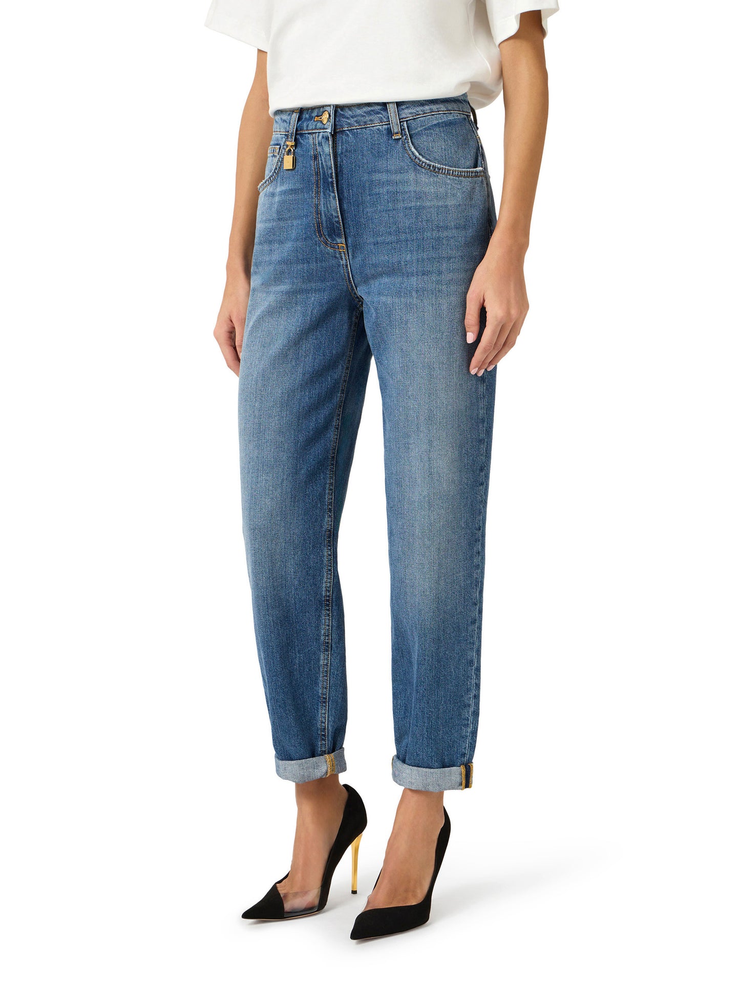 Balloon jeans with jewelled padlock