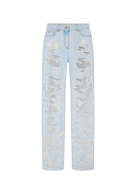 Palazzo jeans with organza detail