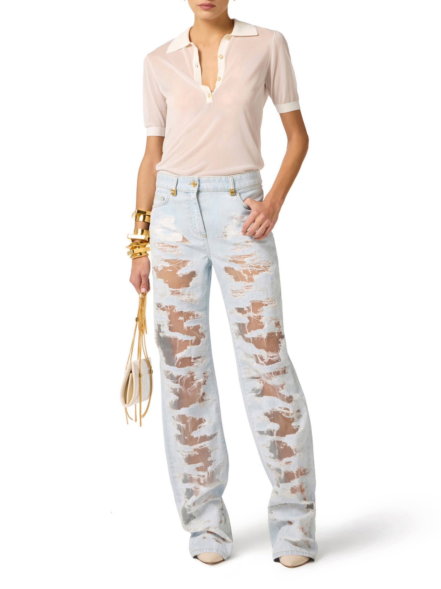 Palazzo jeans with organza detail