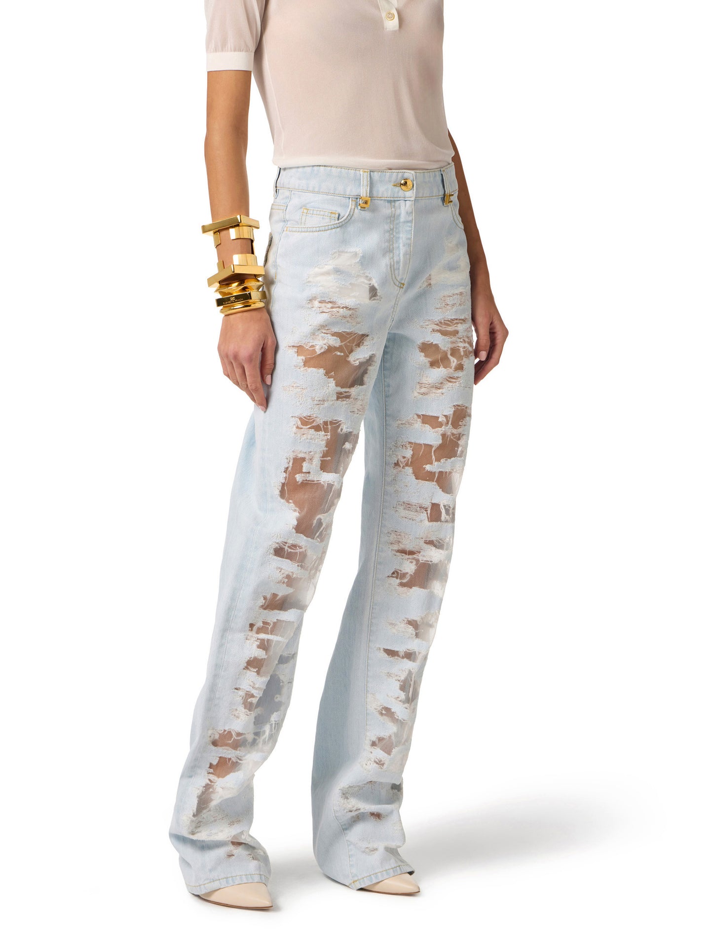 Palazzo jeans with organza detail