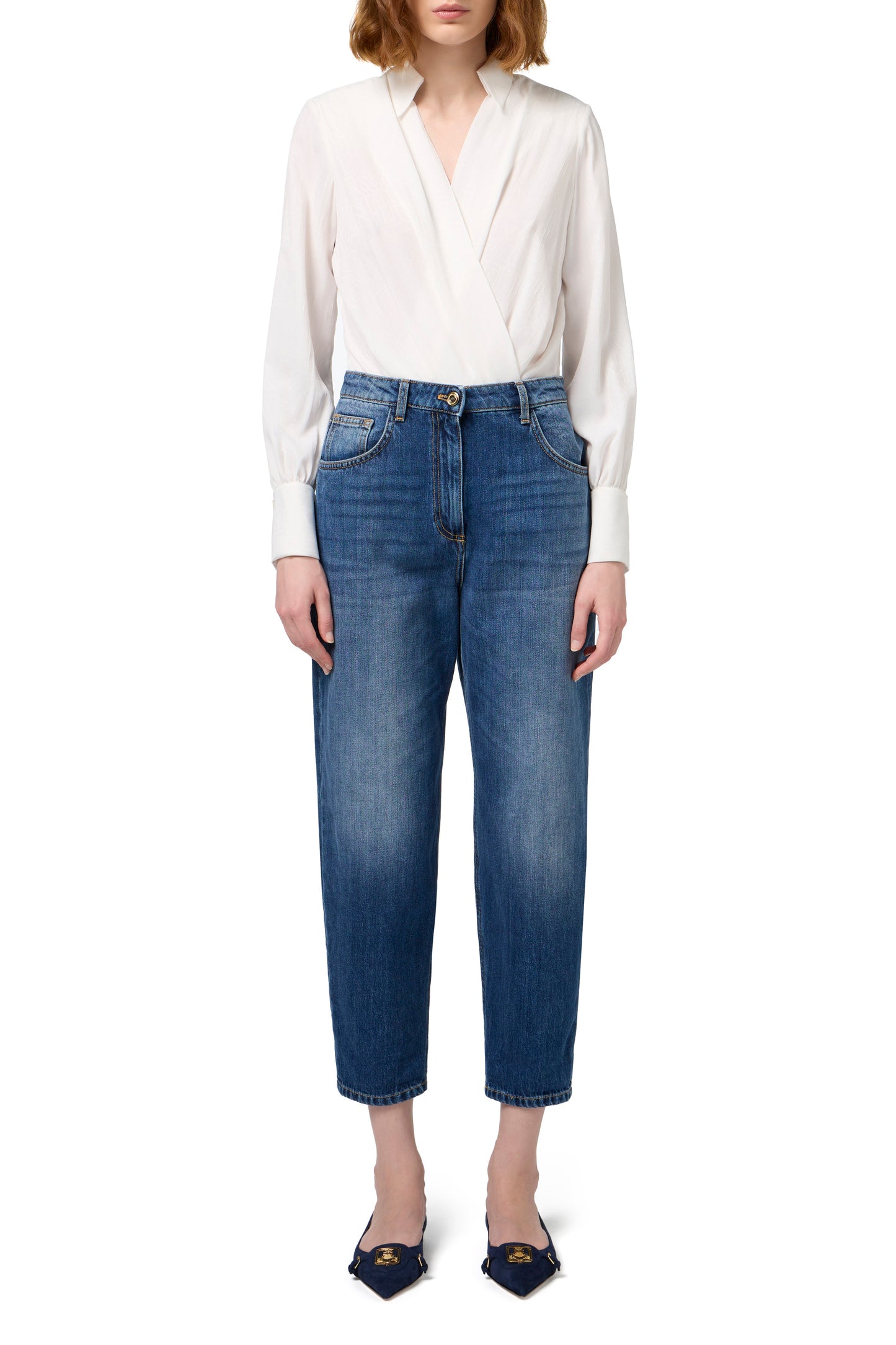 Stretch cotton boyfriend jeans with turn-ups