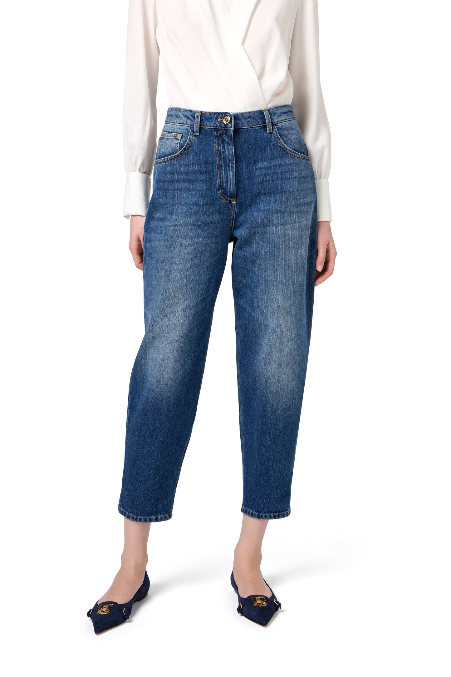 Stretch cotton boyfriend jeans with turn-ups