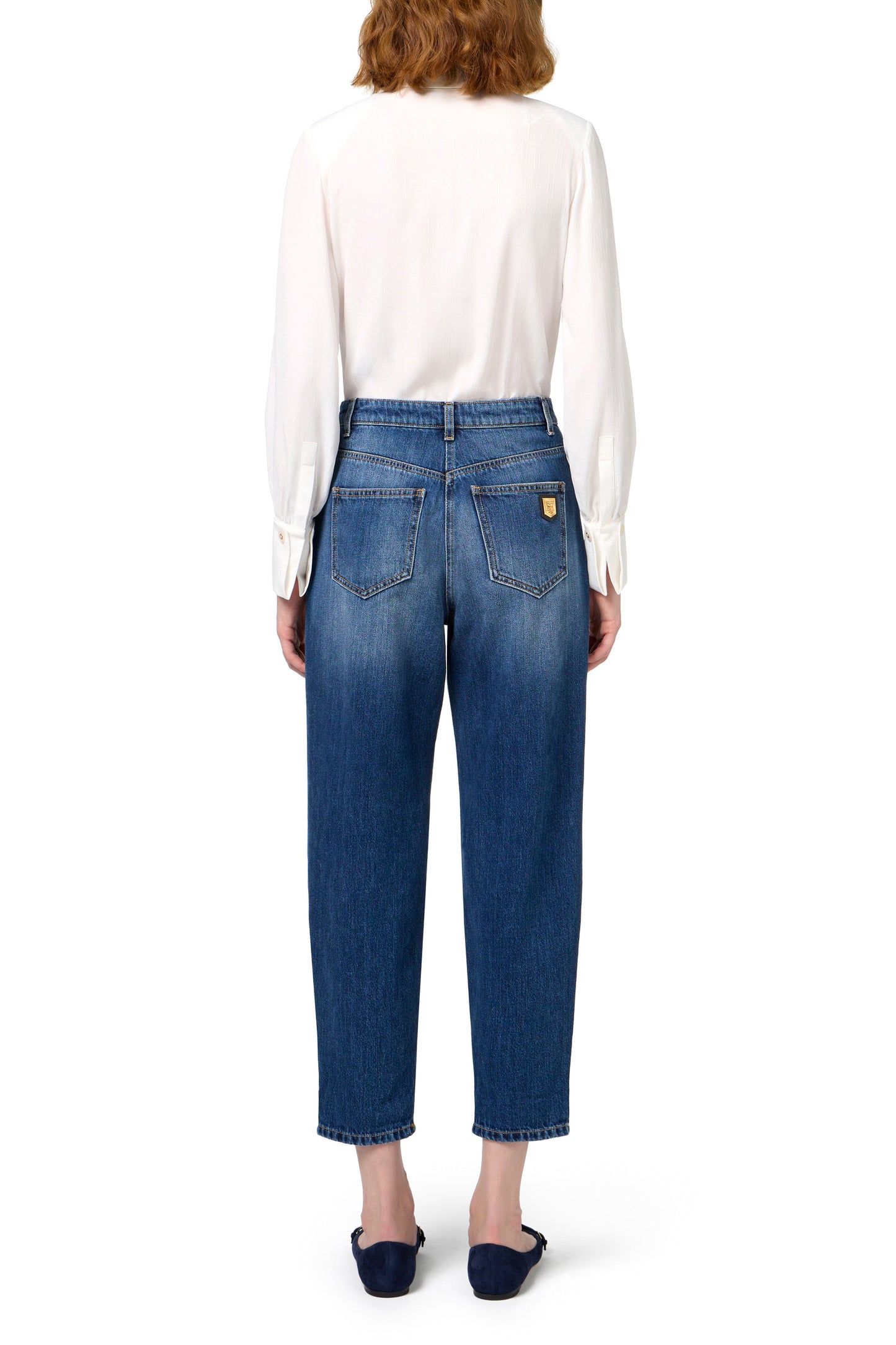 Stretch cotton boyfriend jeans with turn-ups