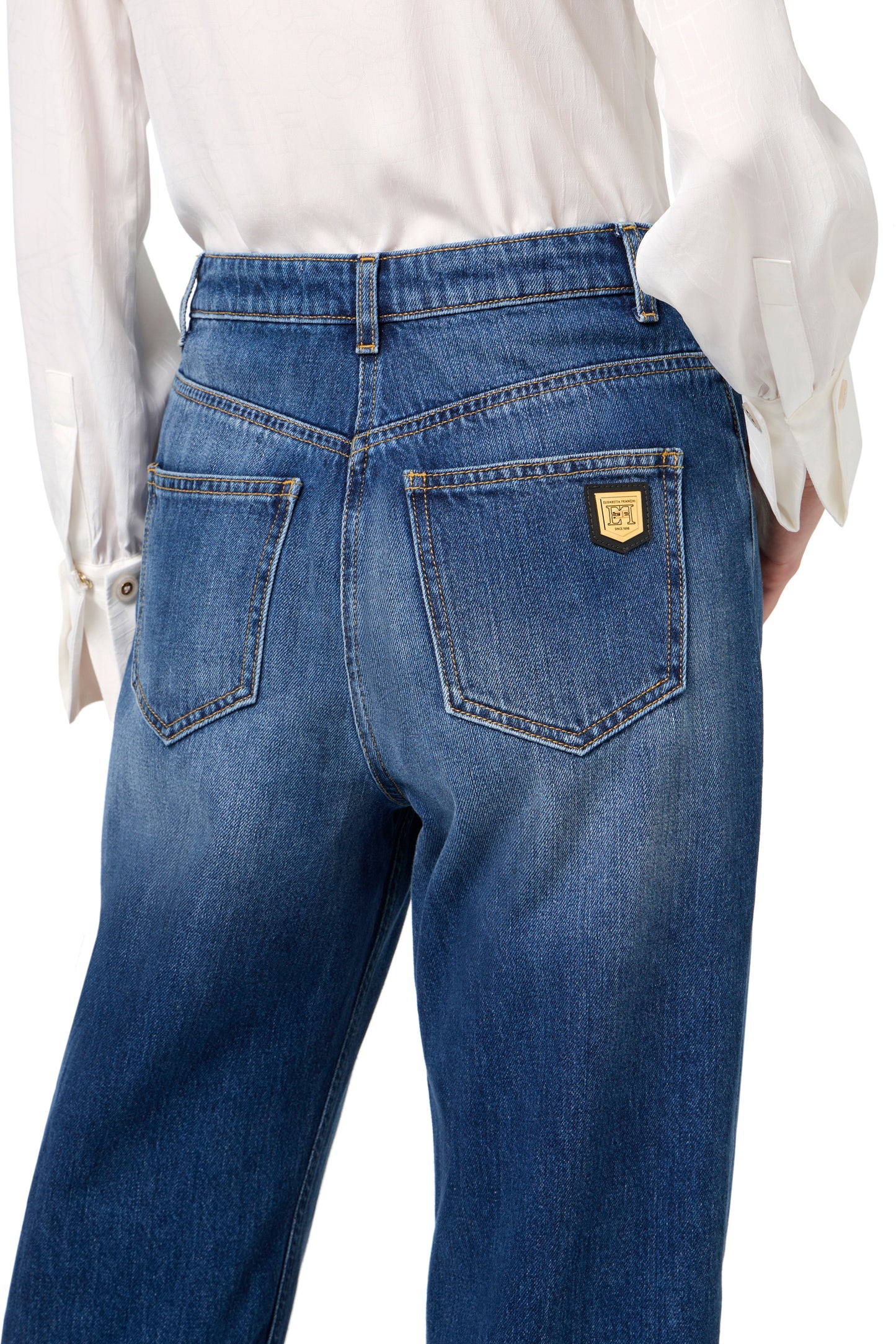 Stretch cotton boyfriend jeans with turn-ups