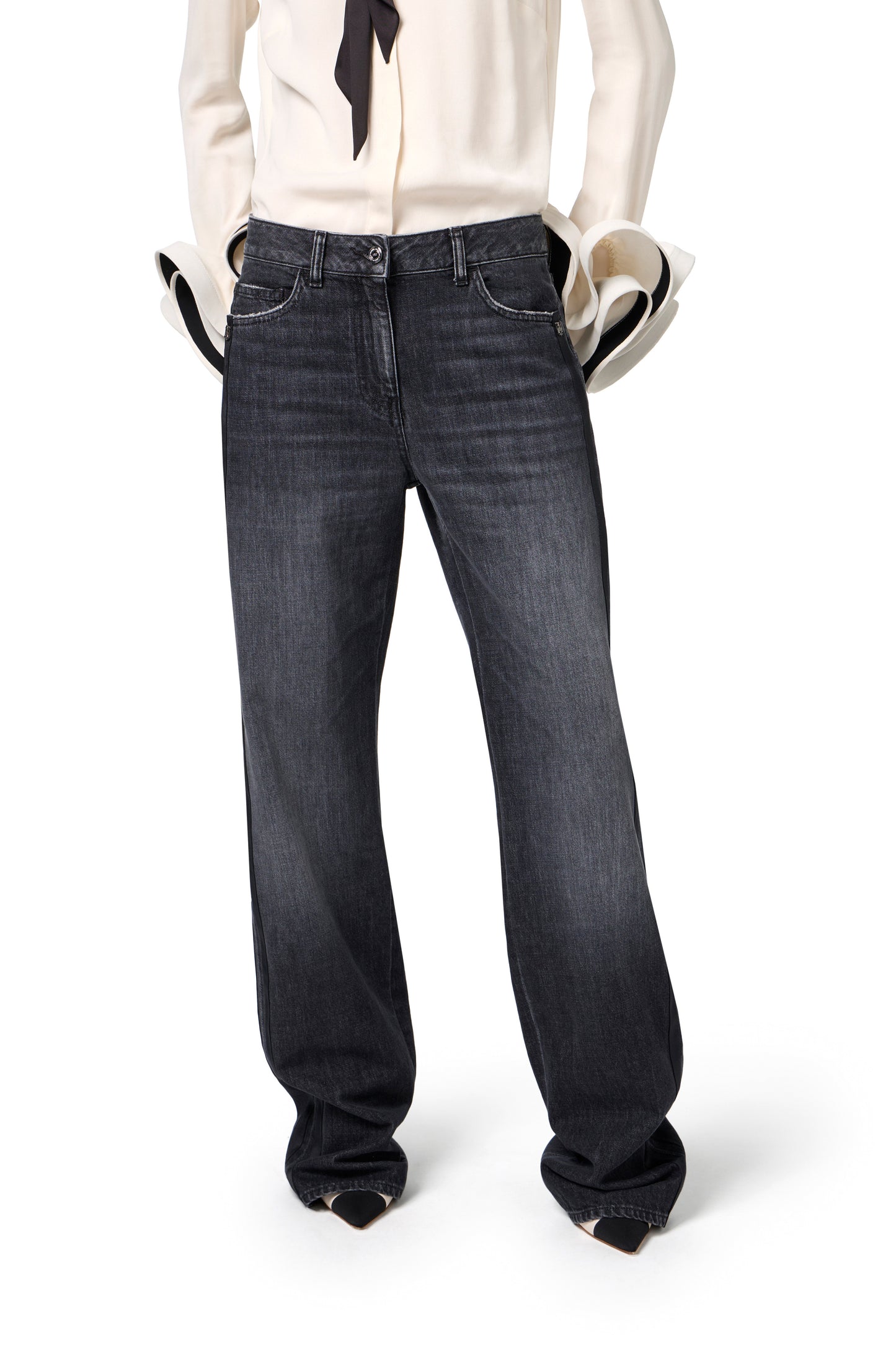 Wide leg organic cotton jeans with satin bands