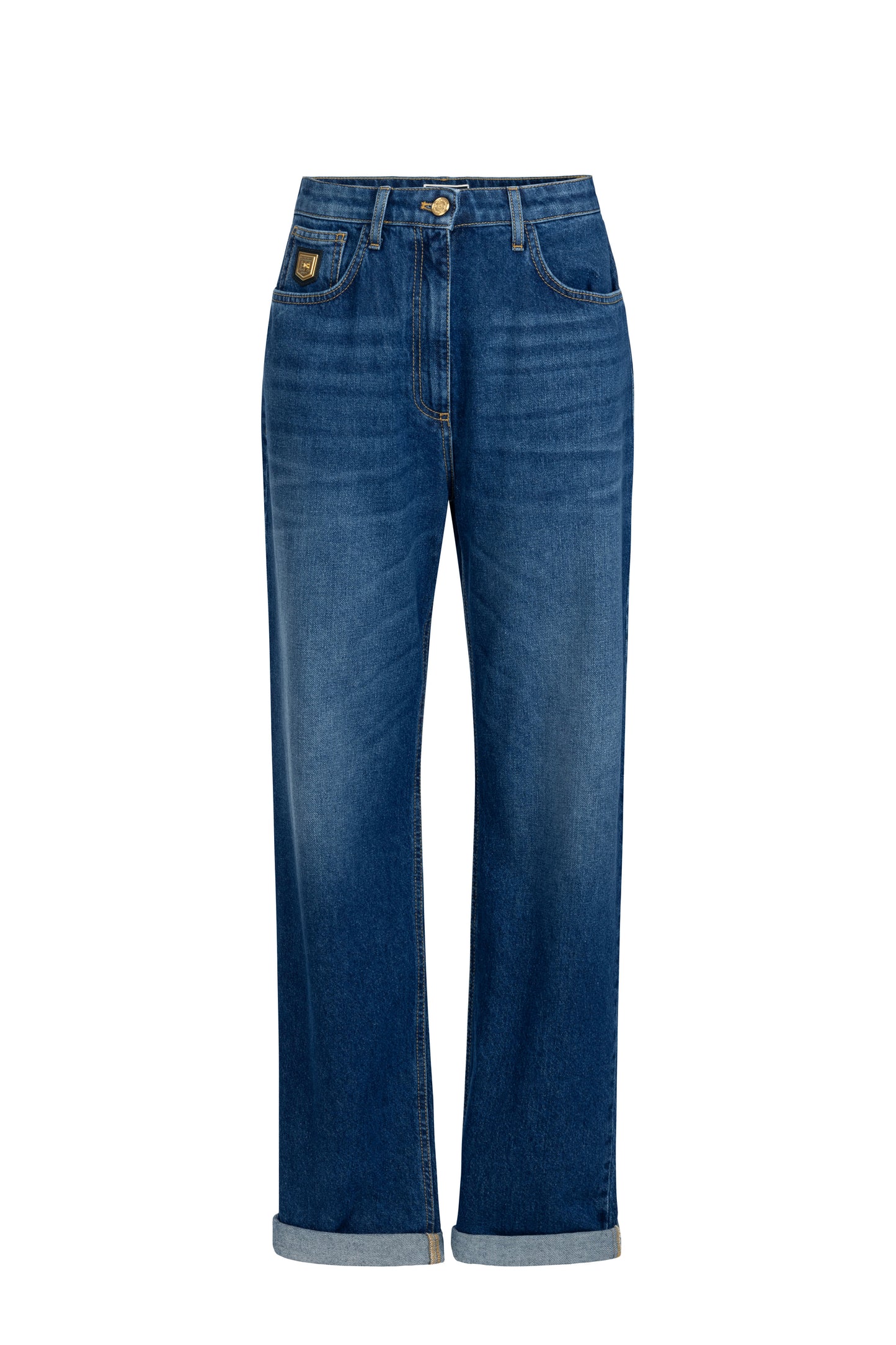 Boyfriend cotton jeans with golden plaque