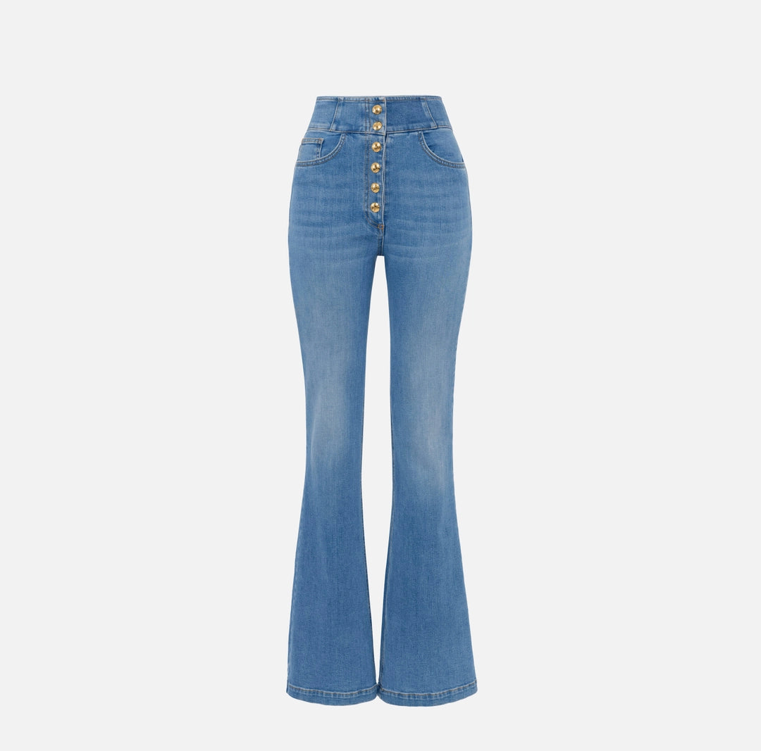 High-waist jeans with logo buttons