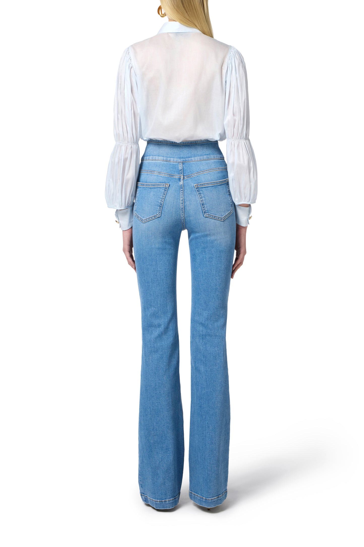 High-waist jeans with logo buttons