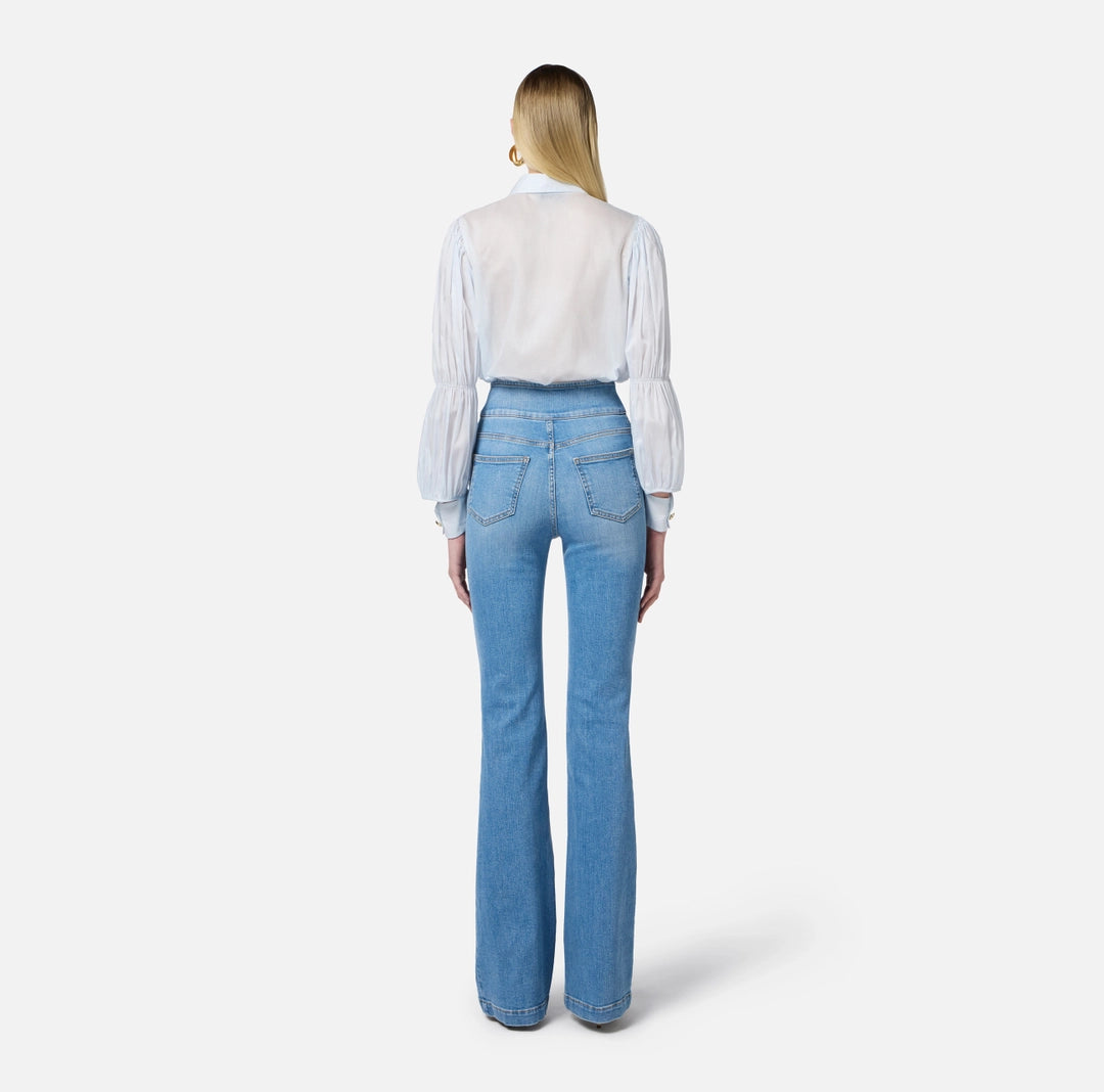 High-waist jeans with logo buttons