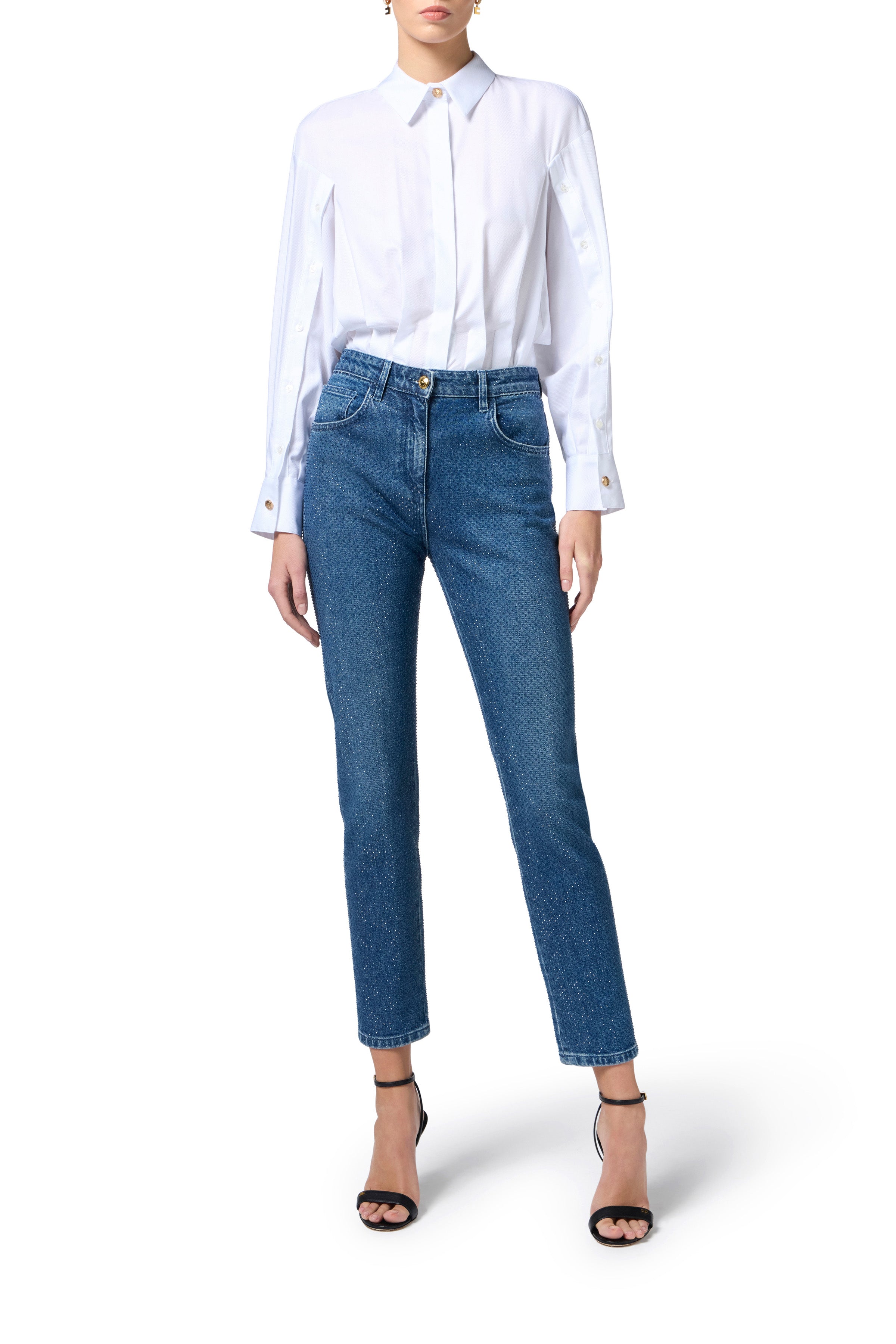 Cotton denim trousers with rhinestones | LAST PIECE: 26/27
