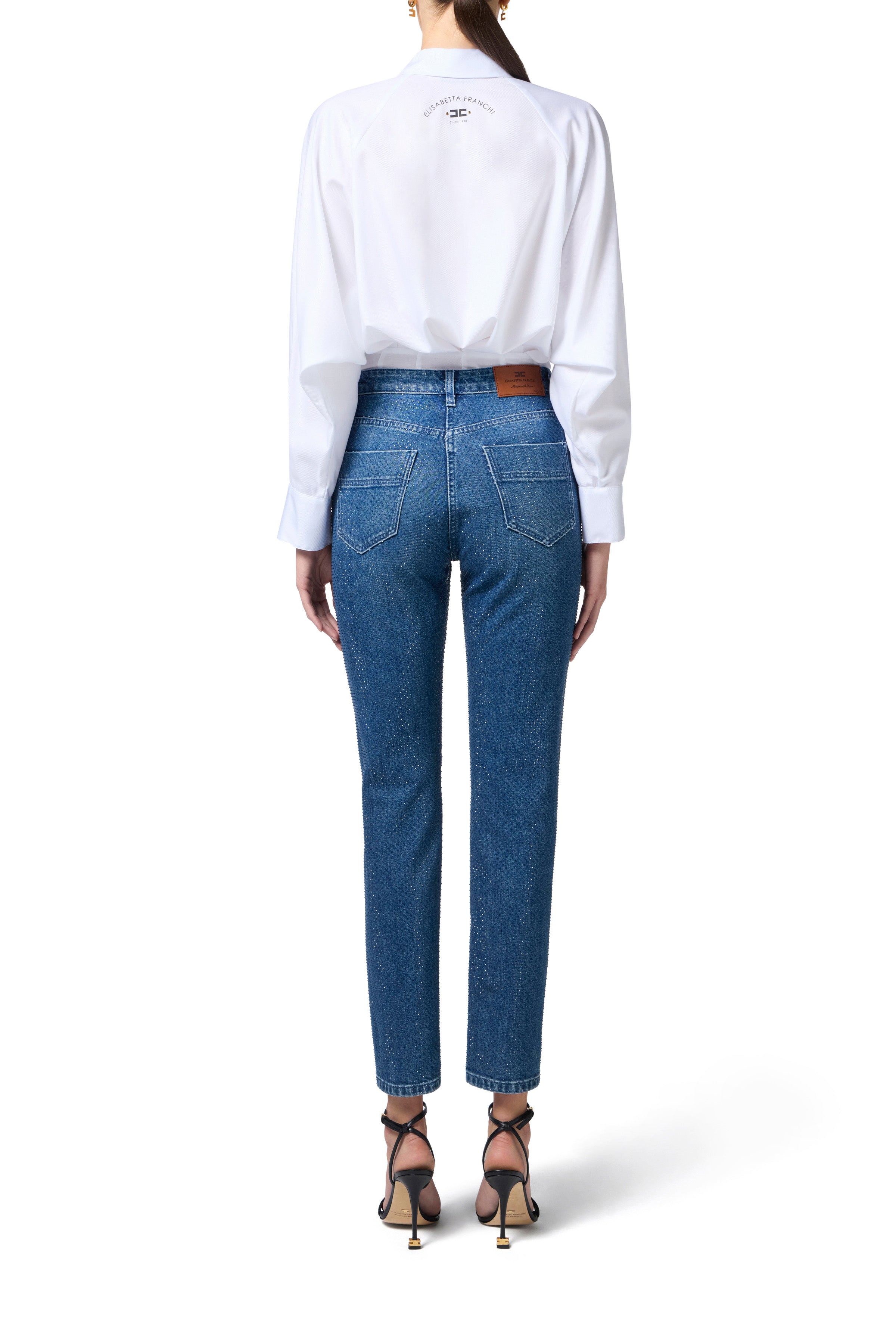 Cotton denim trousers with rhinestones | LAST PIECE: 26/27