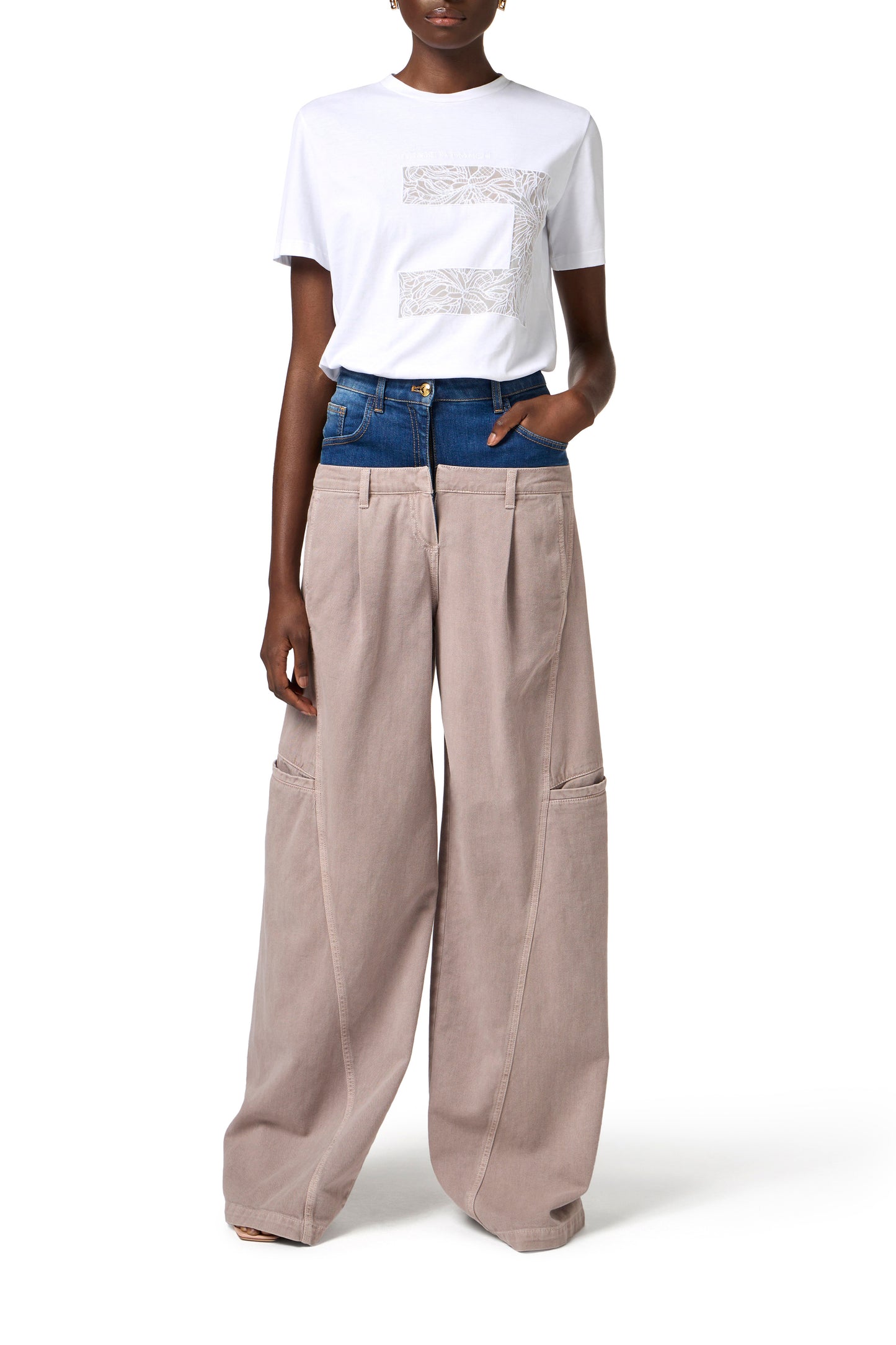 Cotton cargo trousers with denim peplum