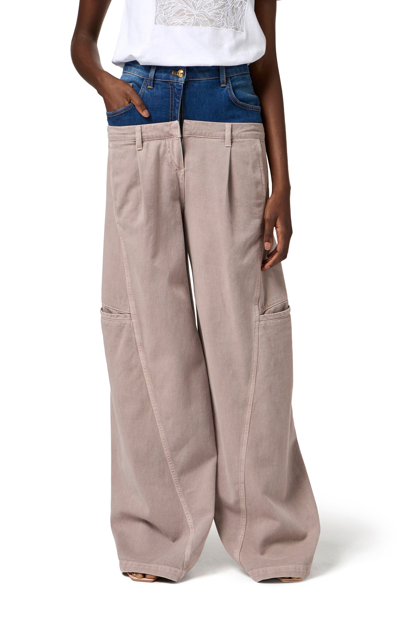 Cotton cargo trousers with denim peplum