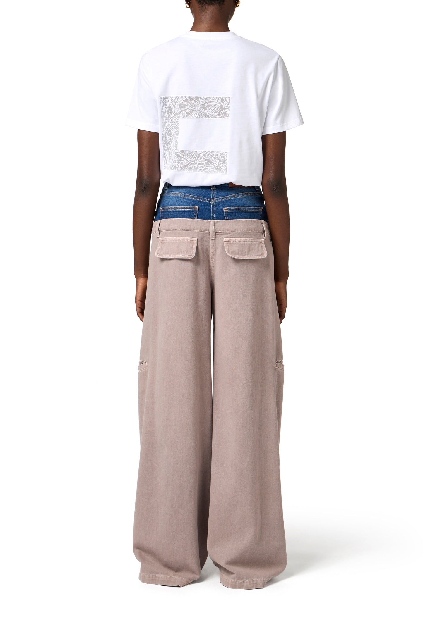 Cotton cargo trousers with denim peplum