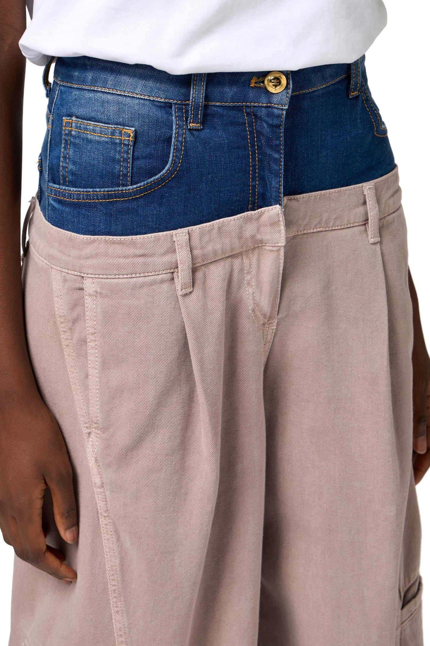 Cotton cargo trousers with denim peplum