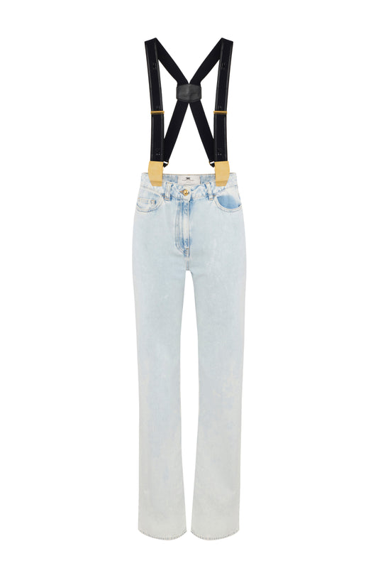 Cotton denim trousers with suspenders