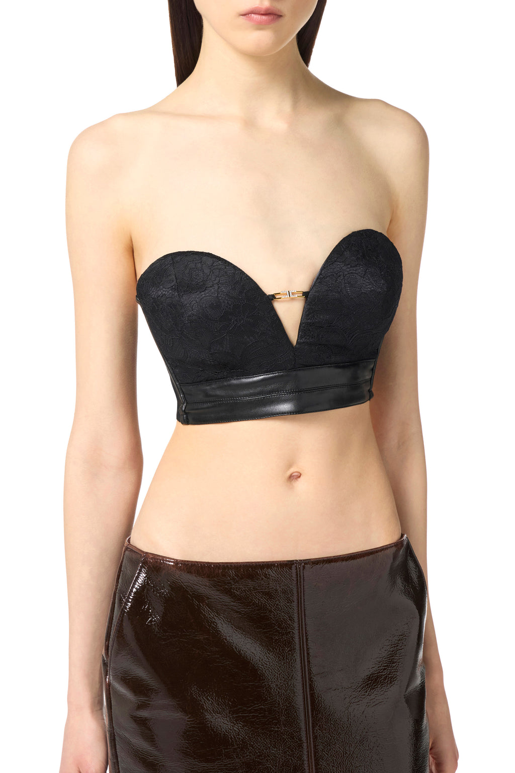 Bustier top in floral lace with jewel logo