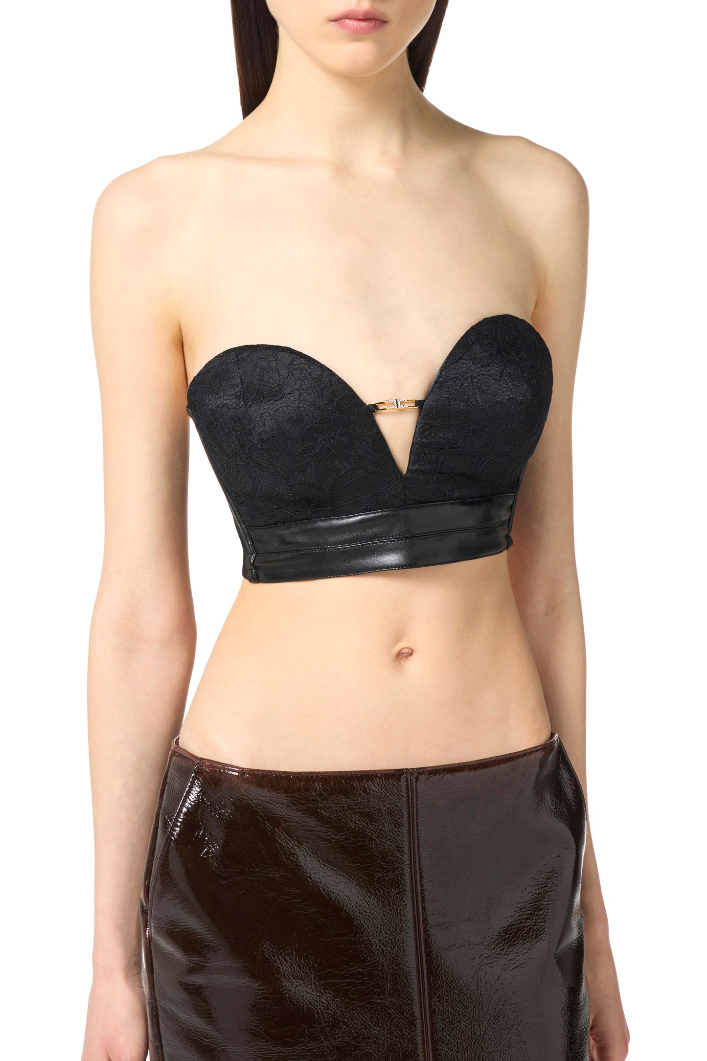 Bustier top in floral lace with jewel logo