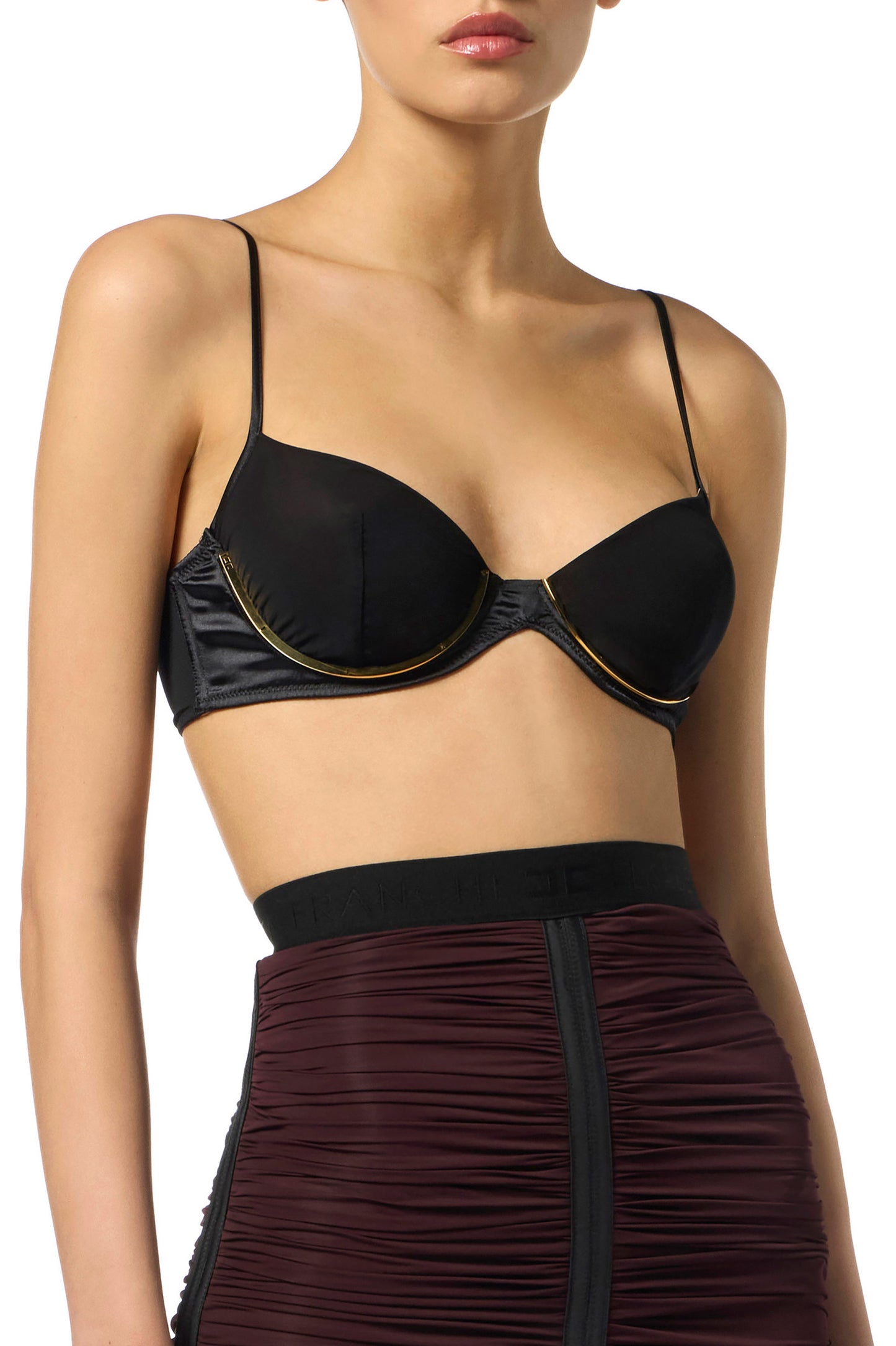 Bra in jersey and satin fabrics with jewel detail