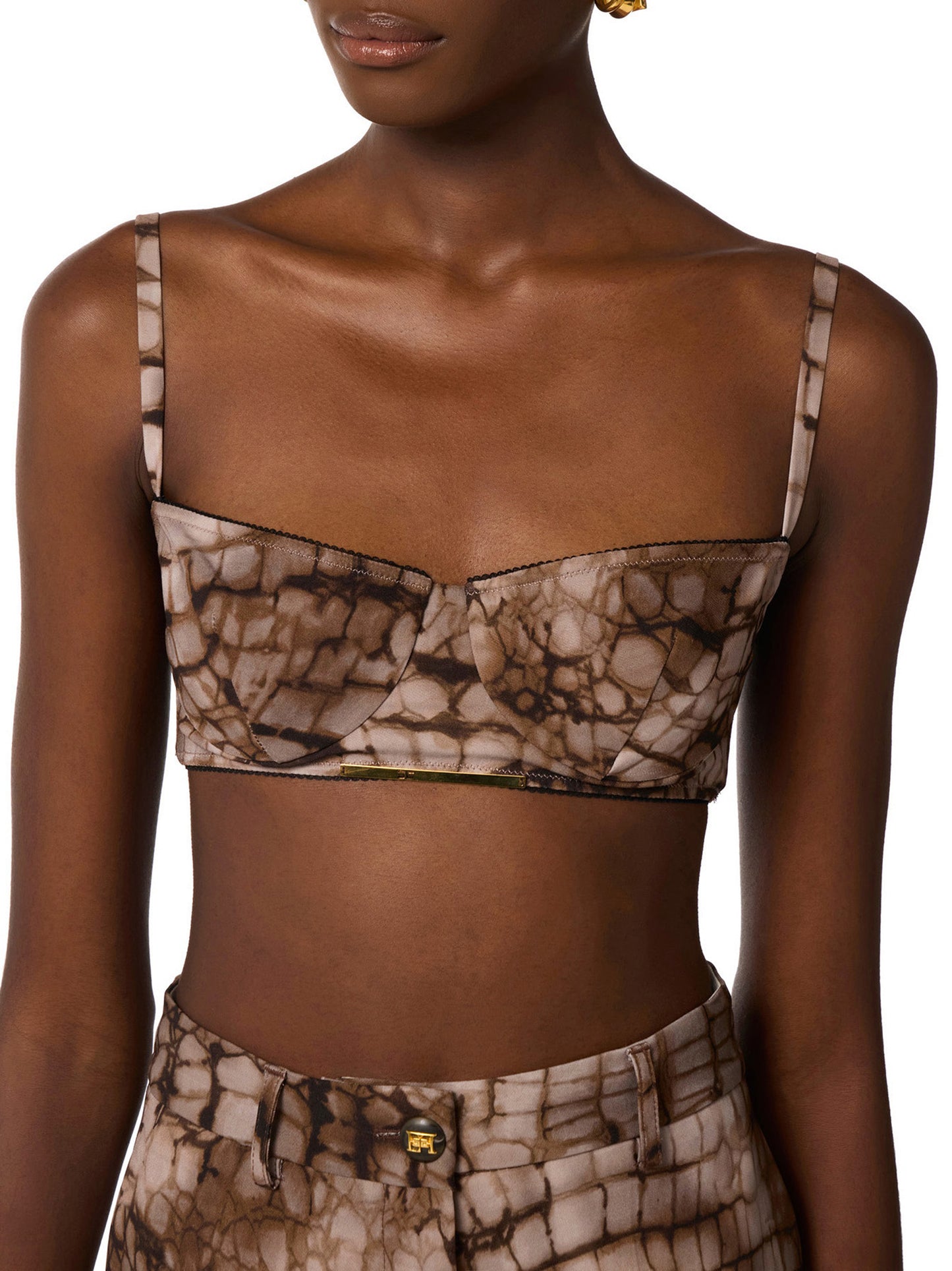 Bra in cady and tulle fabric with alligator print
