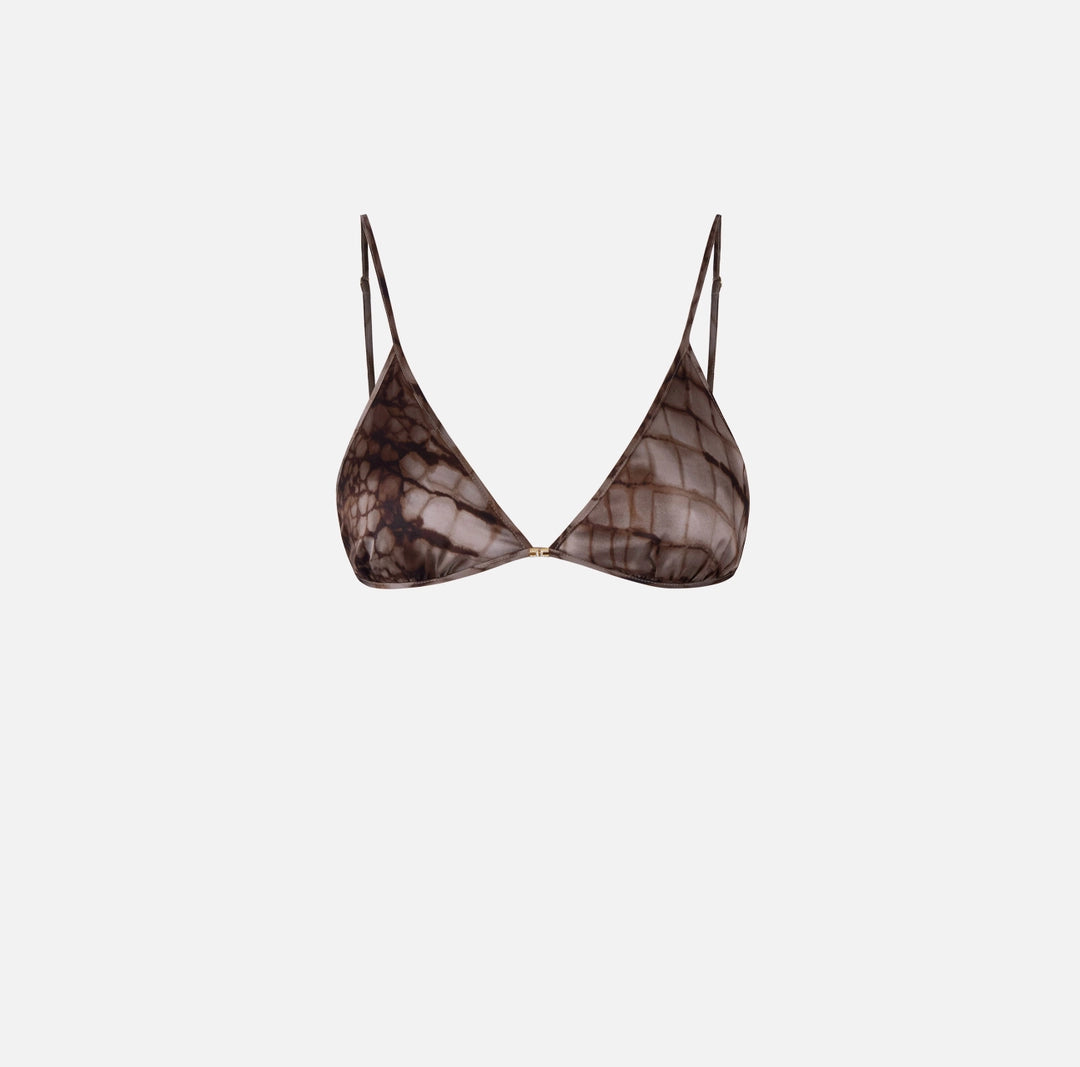 Bra in satin fabric with alligator print