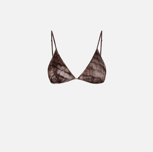 Bra in satin fabric with alligator print