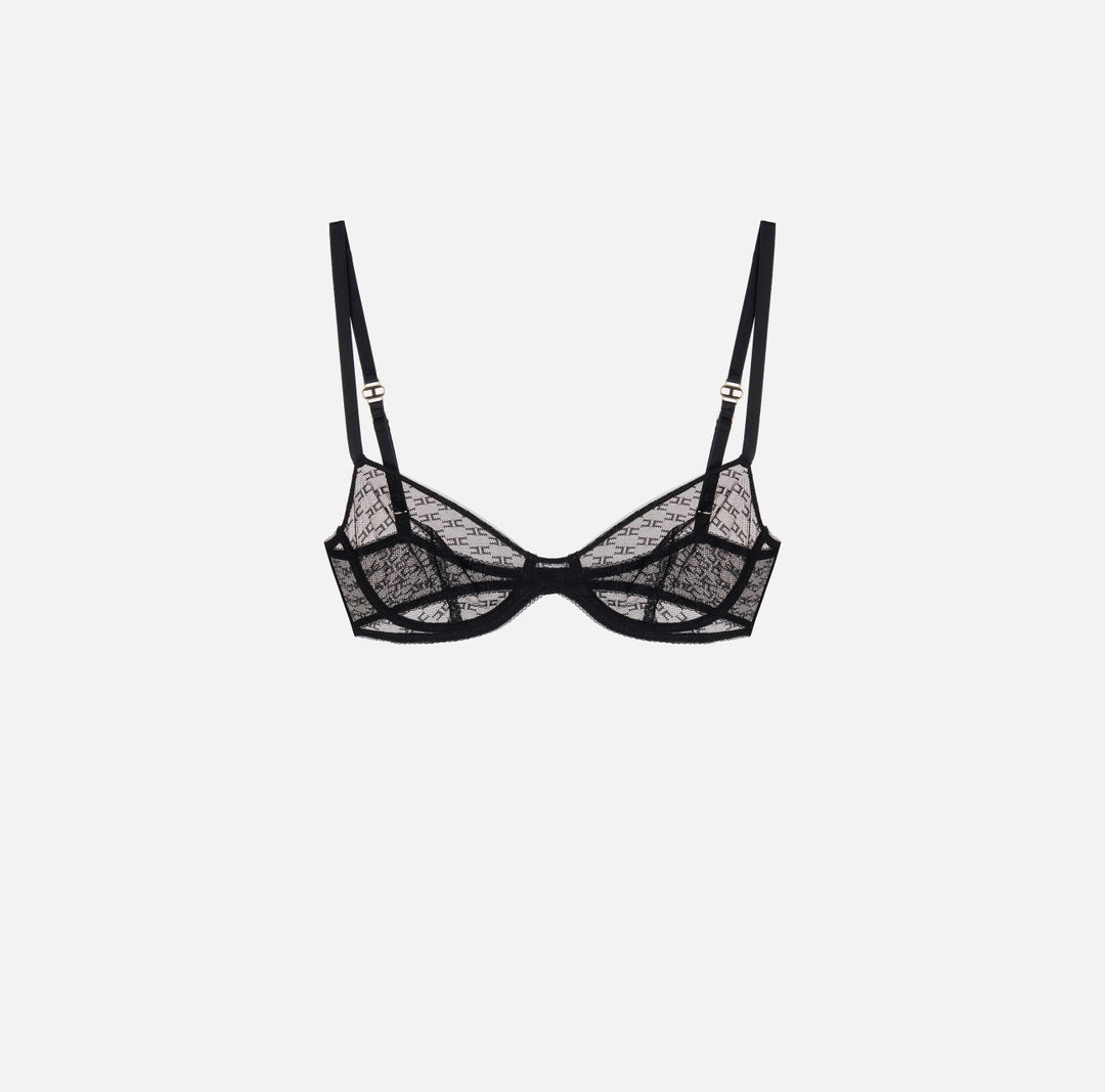 Bra in tulle fabric with monogram pattern