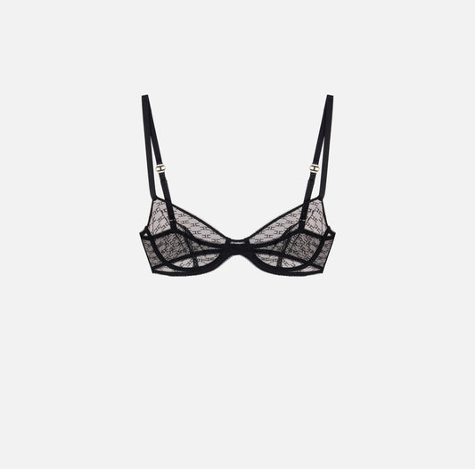 Bra in tulle fabric with monogram pattern
