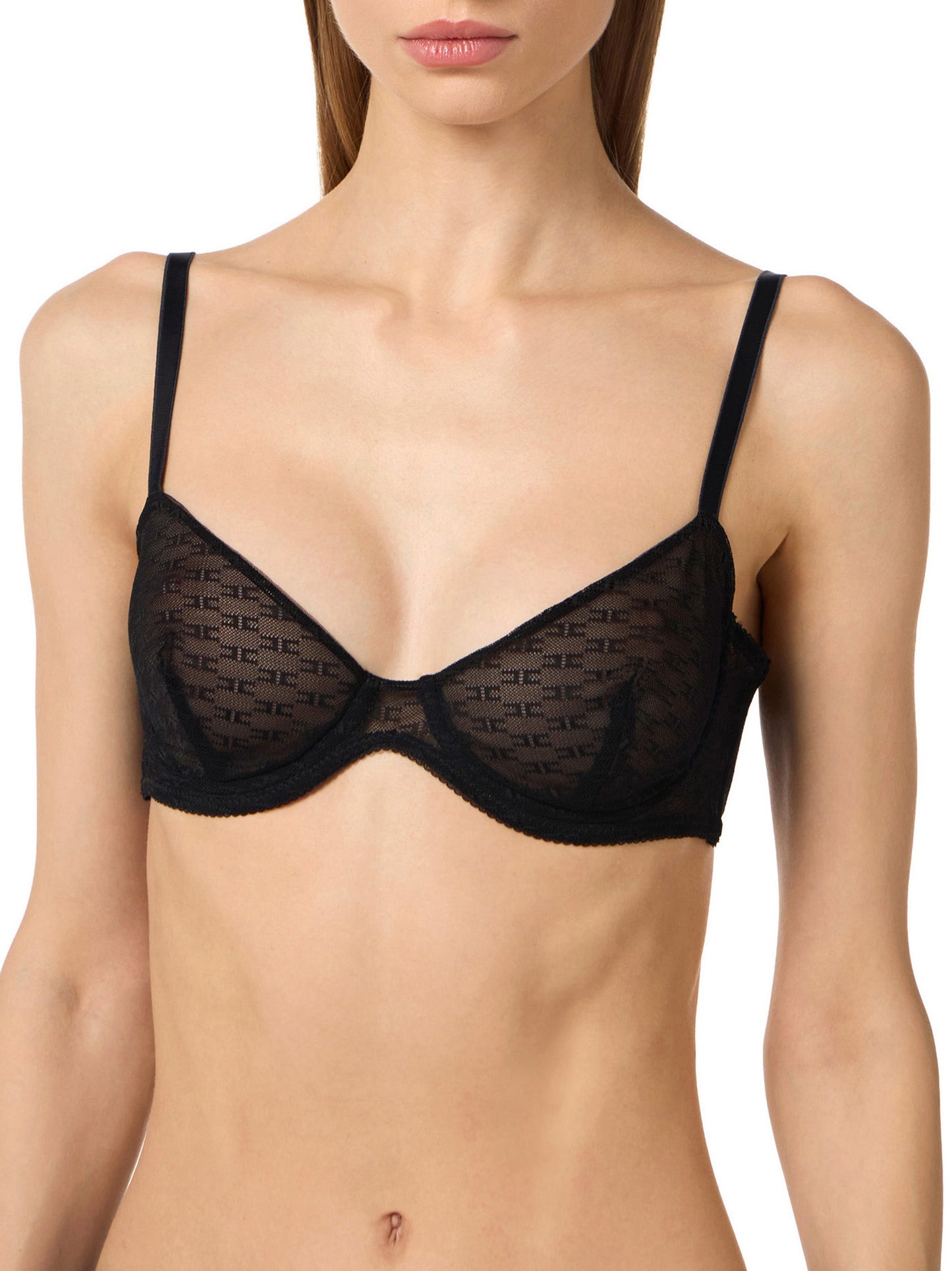 Bra in tulle fabric with monogram pattern