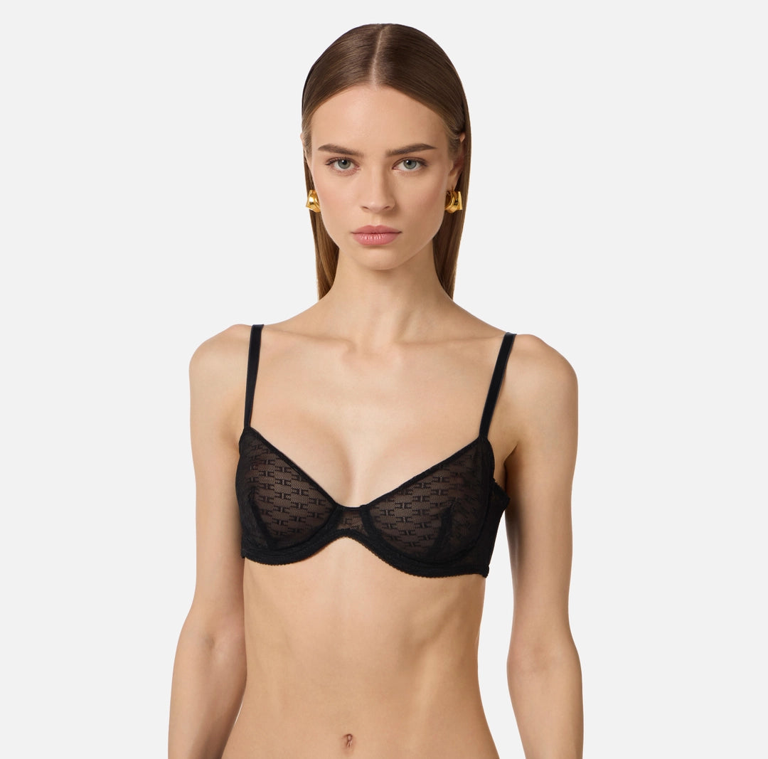Bra in tulle fabric with monogram pattern