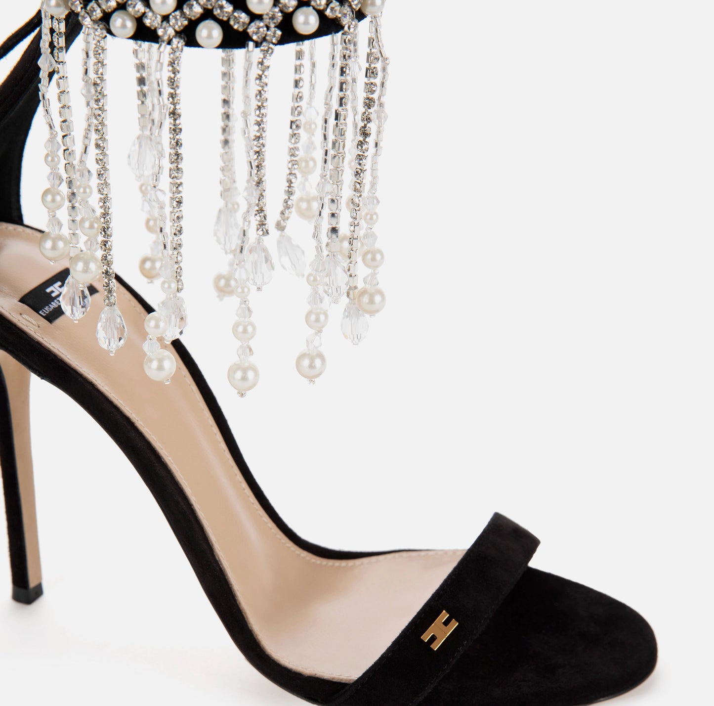 Sandal with rhinestone and pearl chain