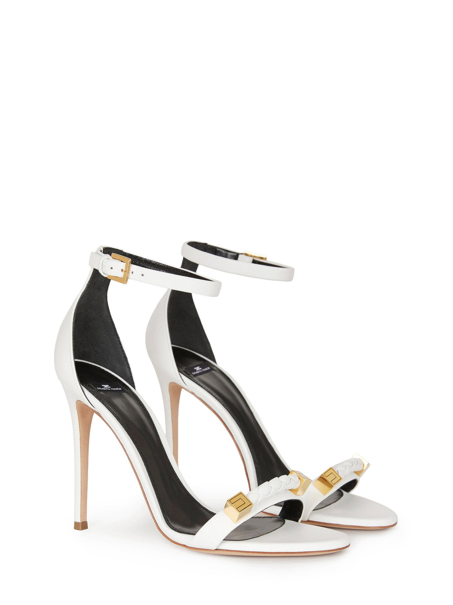 High-heeled sandals with gold accents