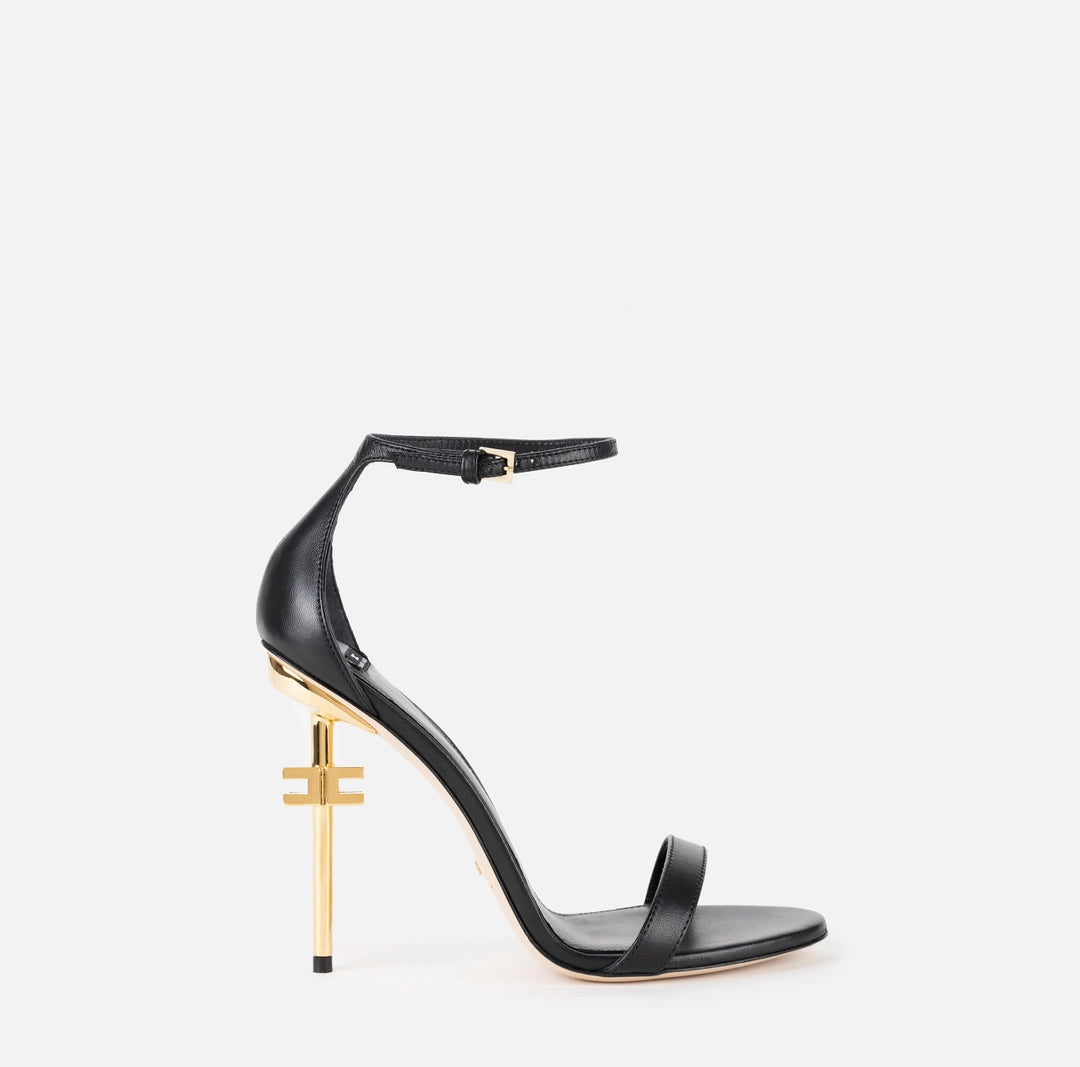 Leather sandals with logo heel