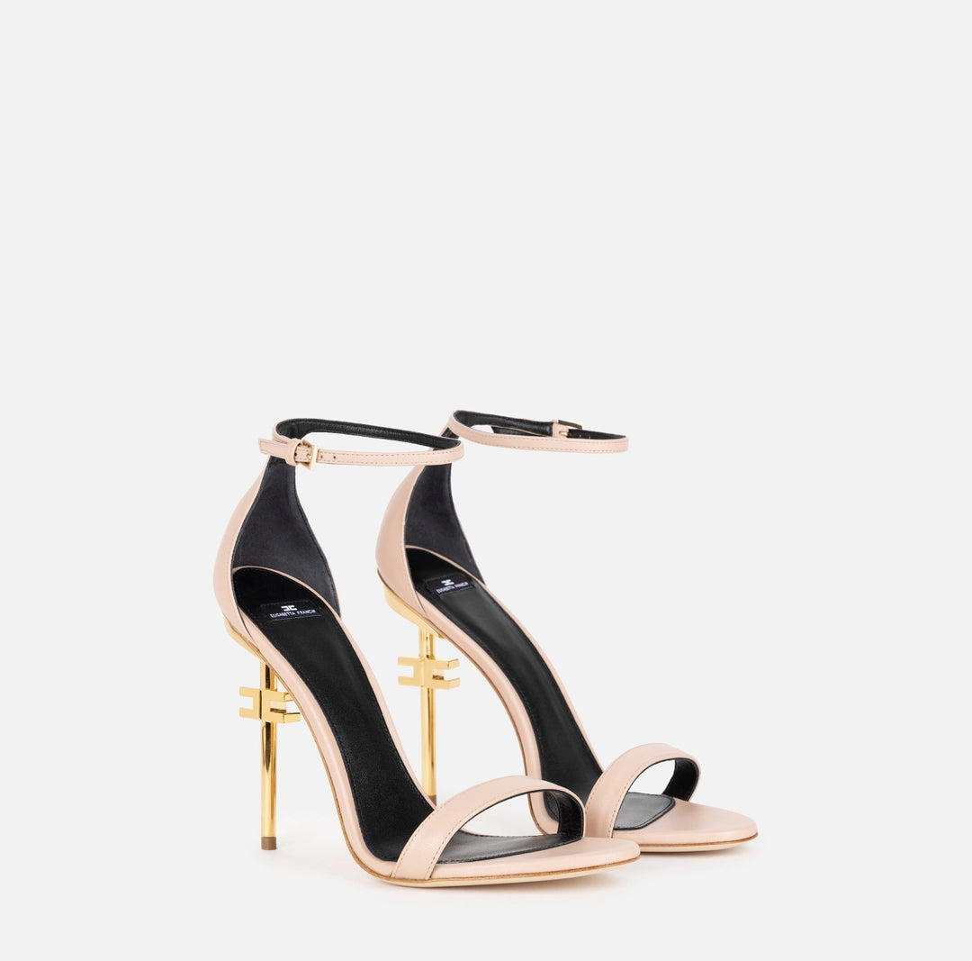 Leather sandals with logo heel