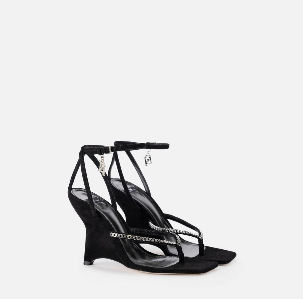 Suede sandals with wedge | Nero-36/38