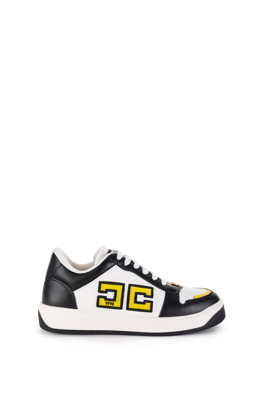 Two-colour logo leather sneakers