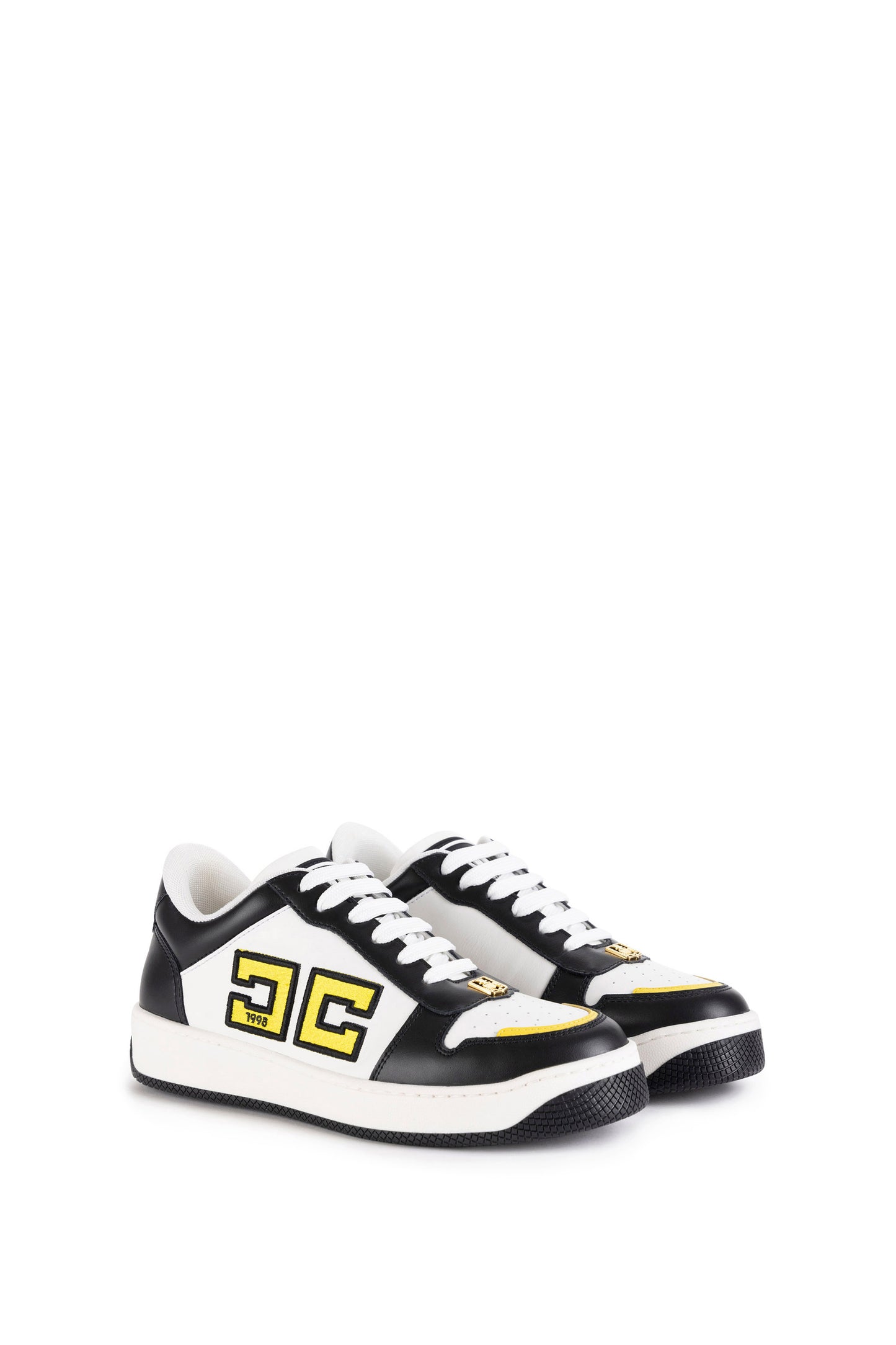 Two-colour logo leather sneakers