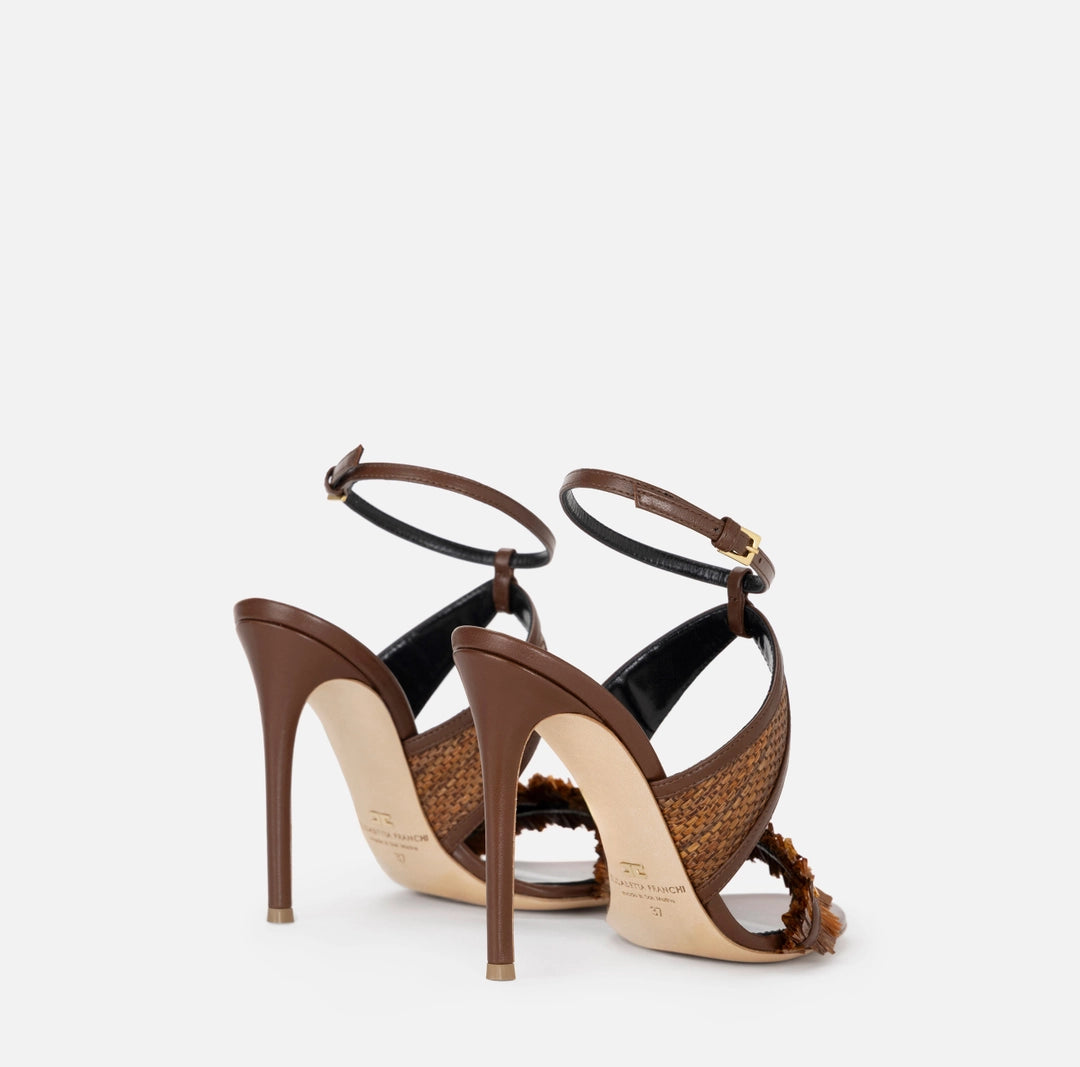 Nappa leather and raffia sandals with logo detail