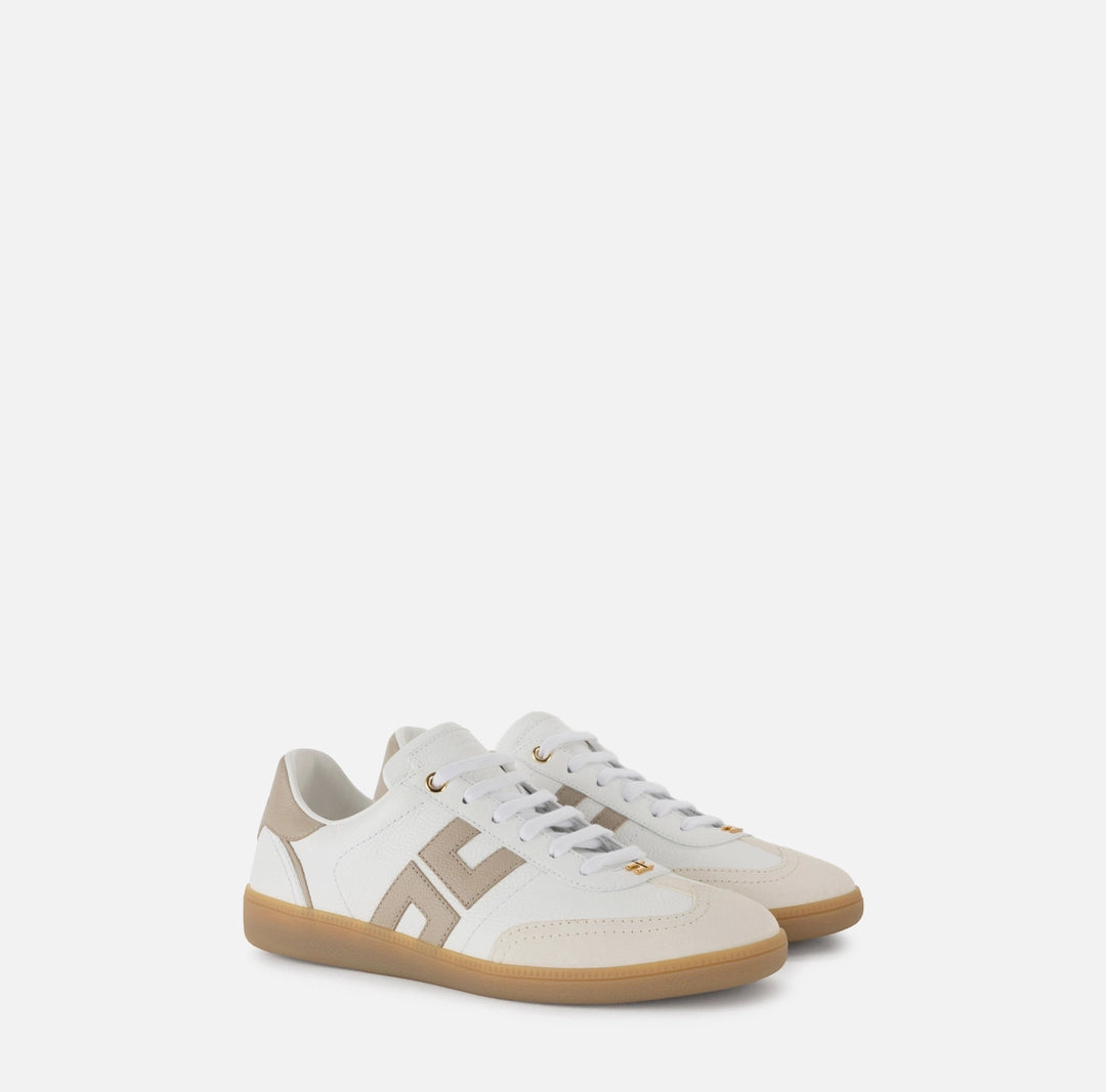 Calfskin and split leather sneakers with logo