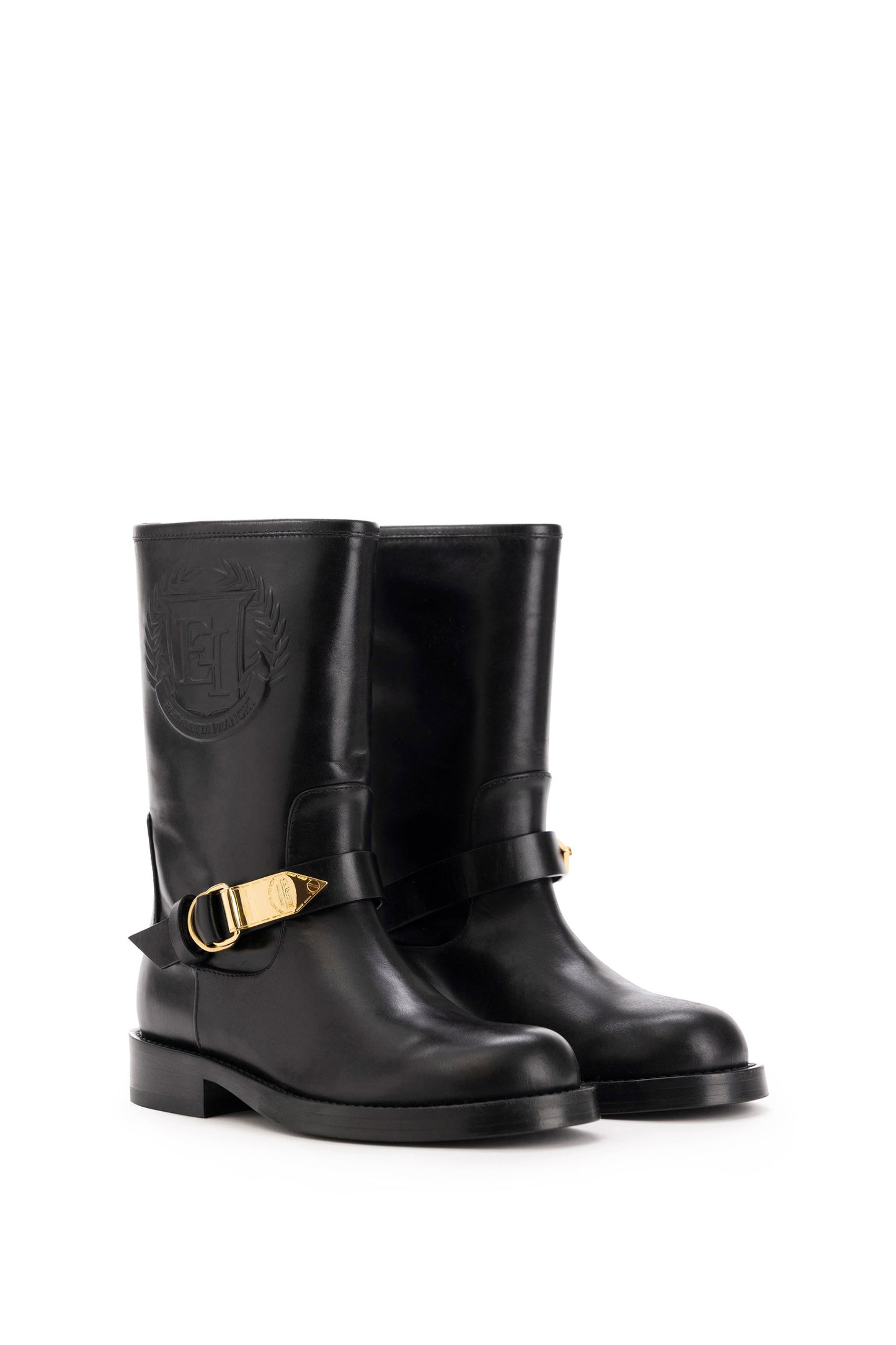 Calfskin leather biker-style boot with logo