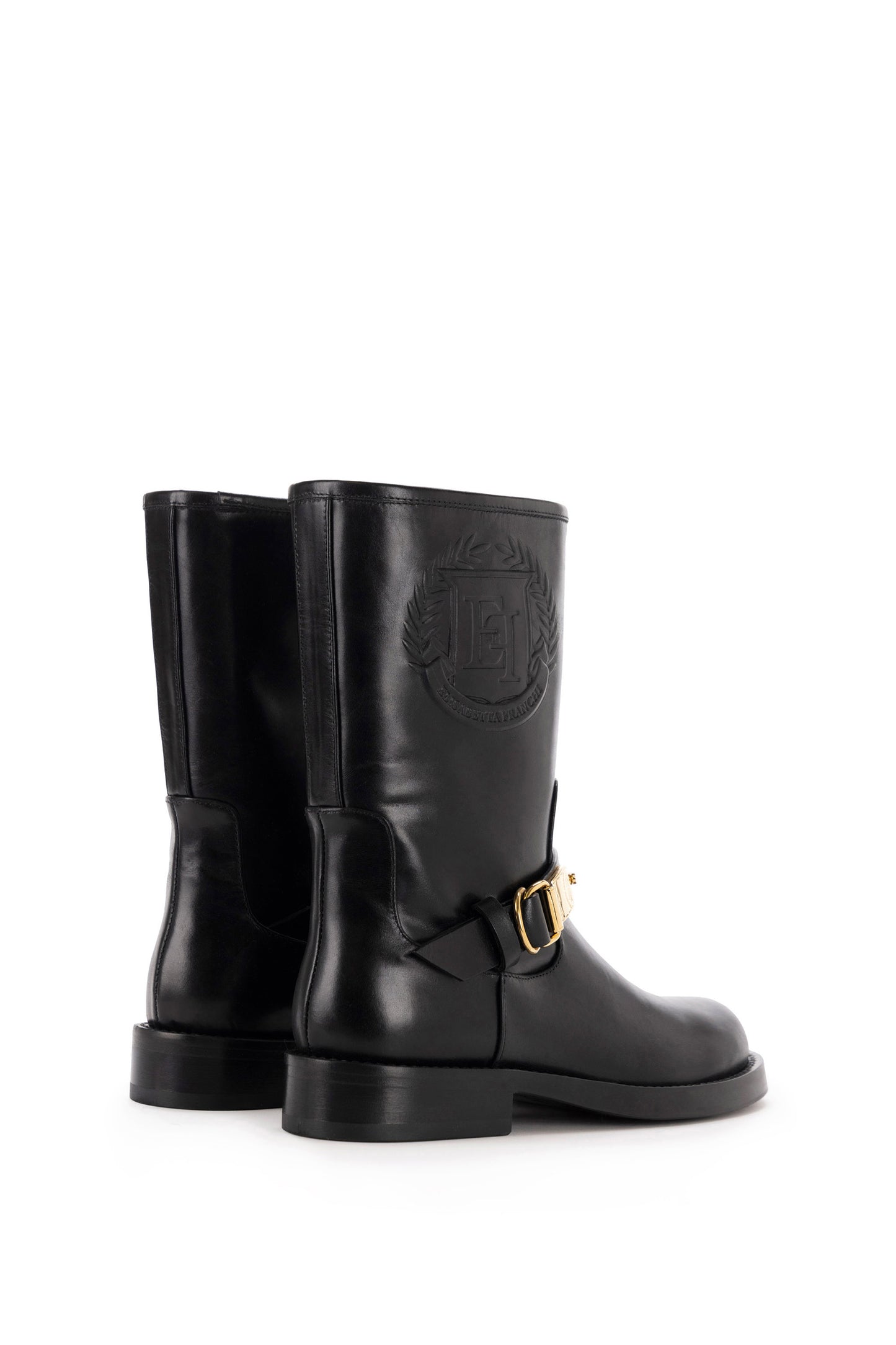 Calfskin leather biker-style boot with logo