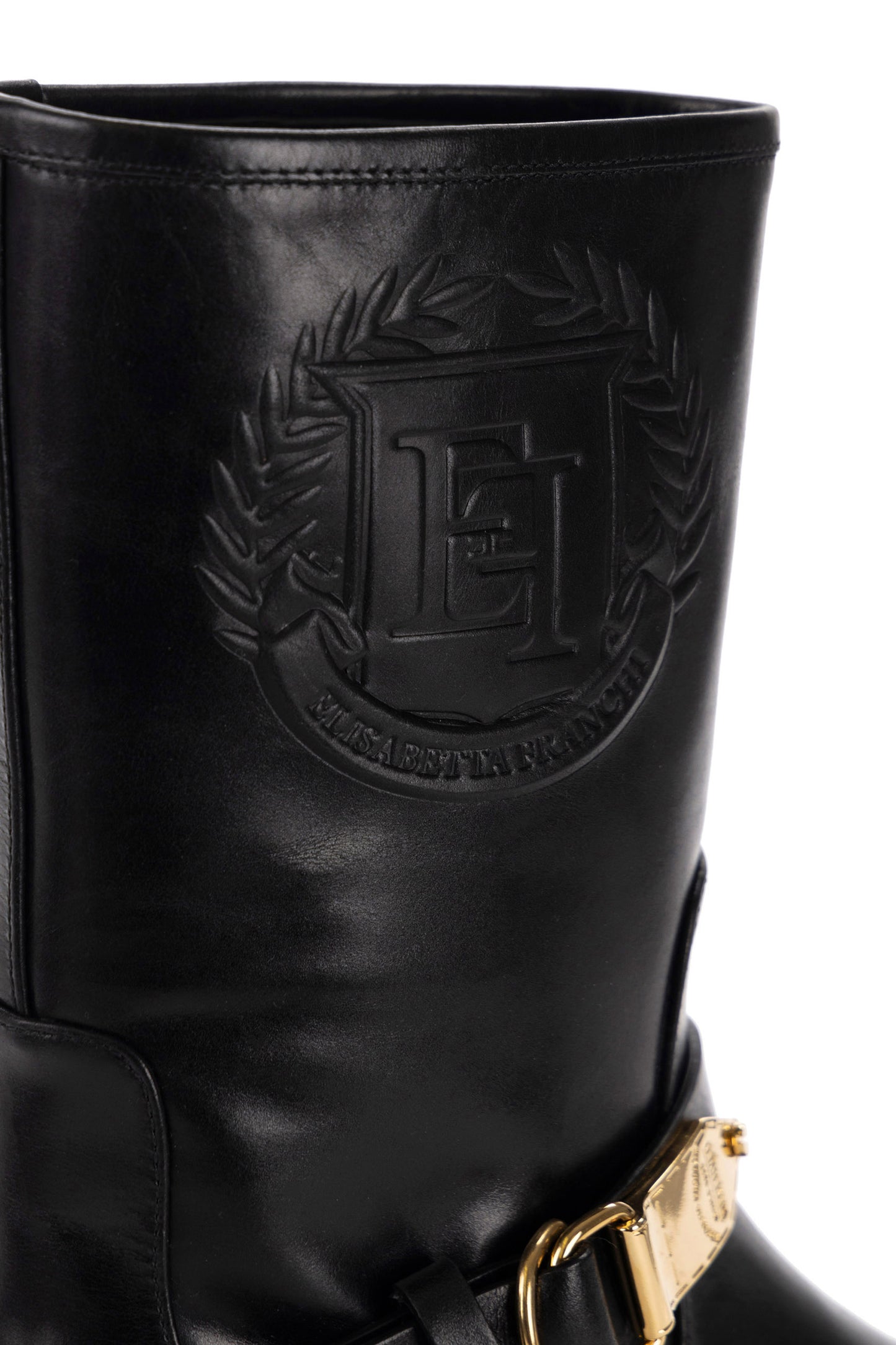 Calfskin leather biker-style boot with logo