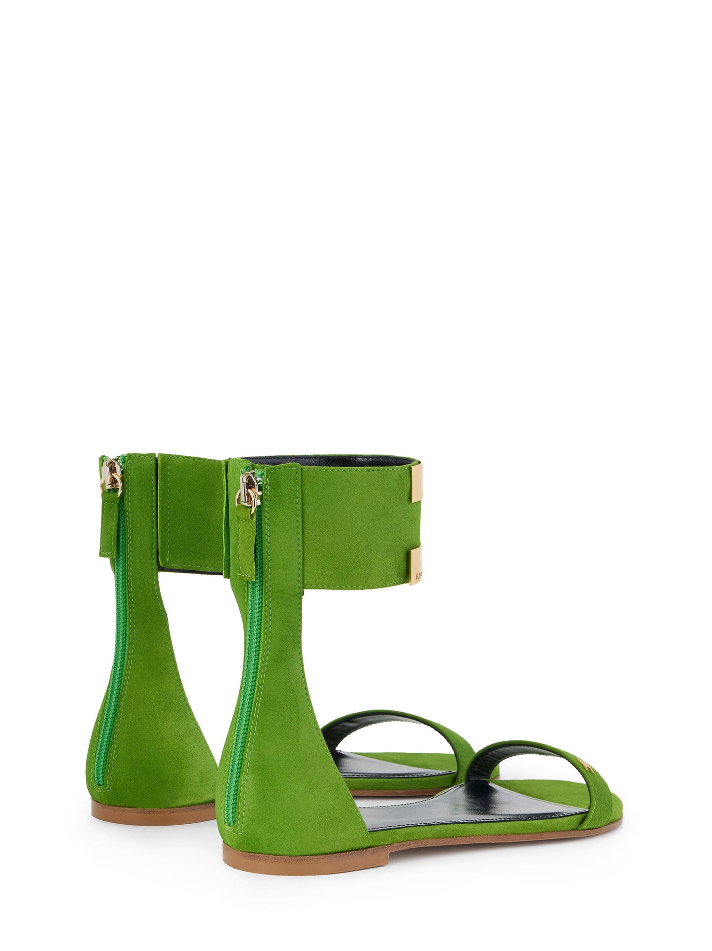 Suede flat sandals with jewelled logo