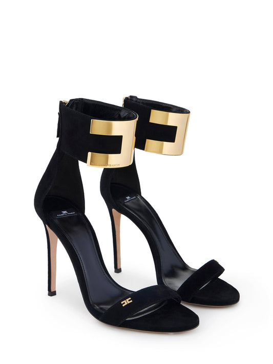 Suede sandals with jewel logo