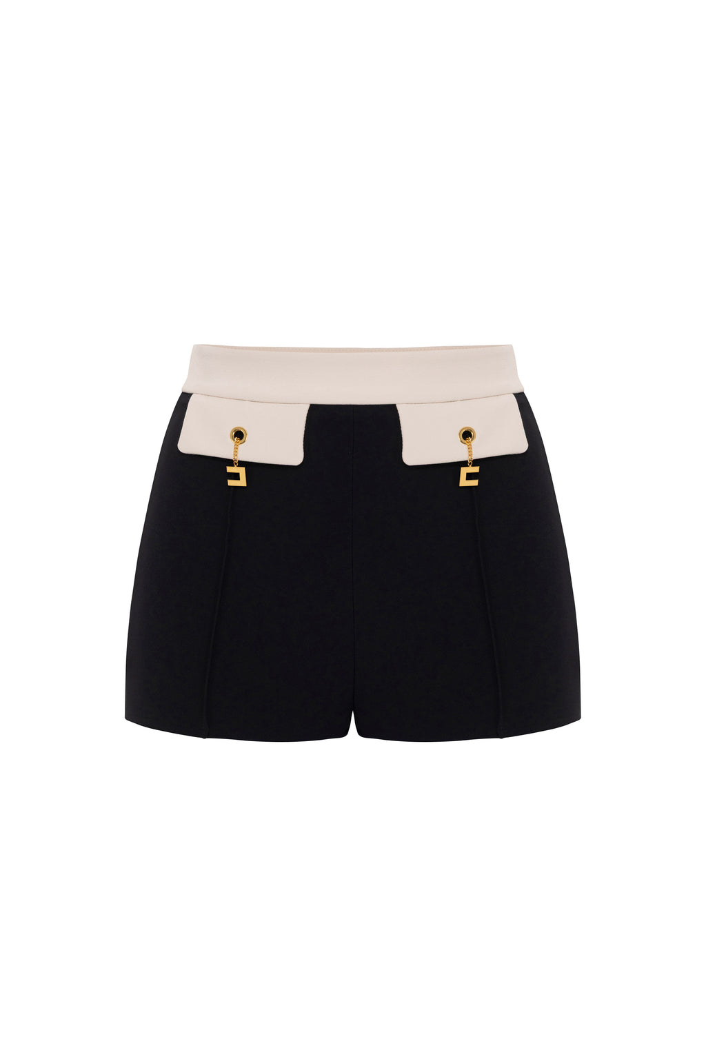 Colour-blocking shorts in double layer crêpe fabric