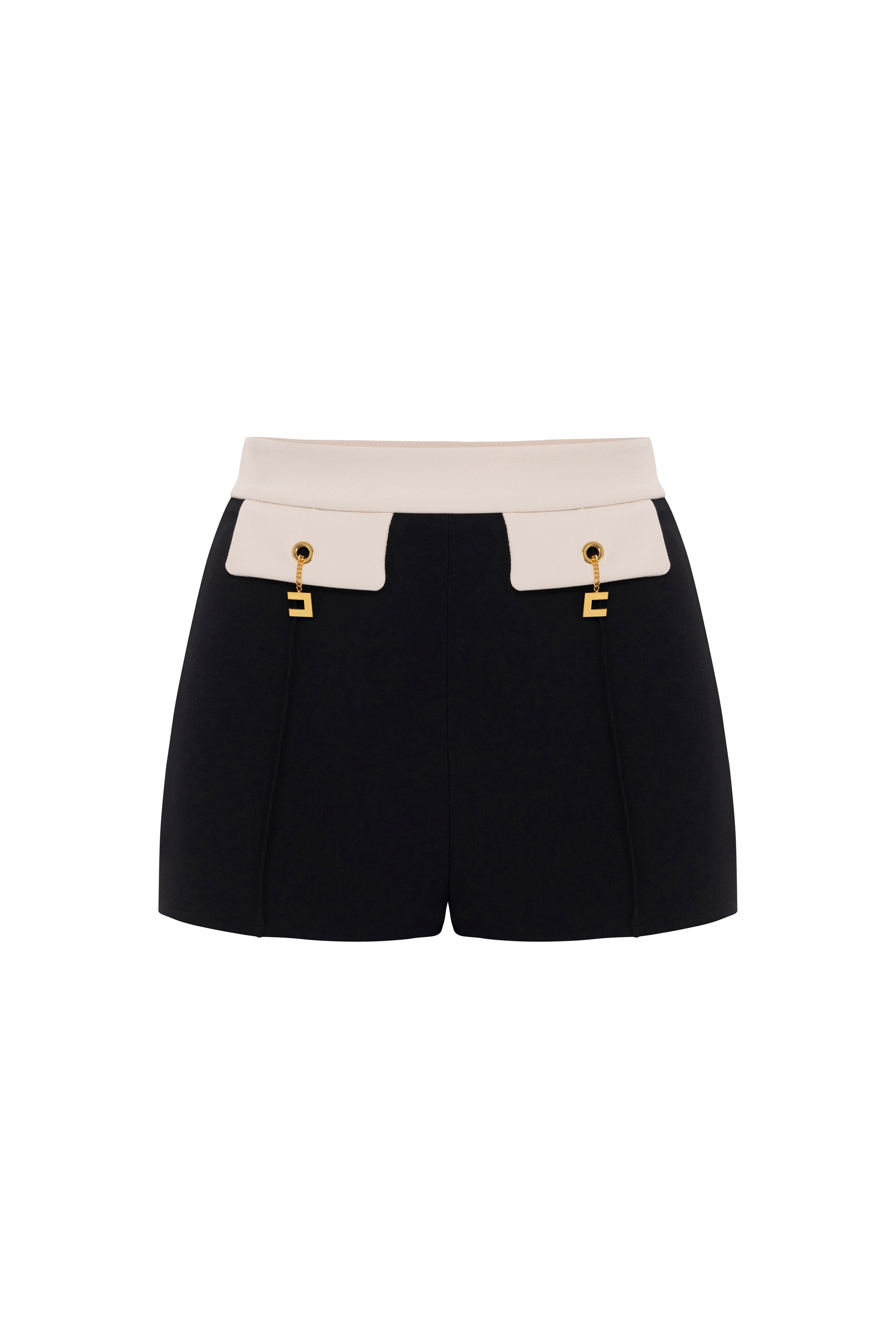Colour-blocking shorts in double layer crêpe fabric