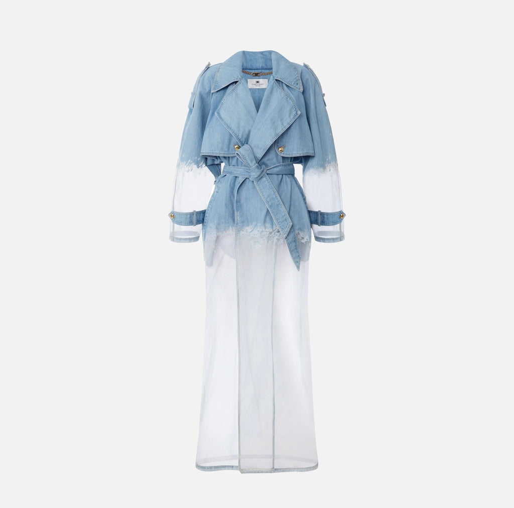 Denim and organza trench coat