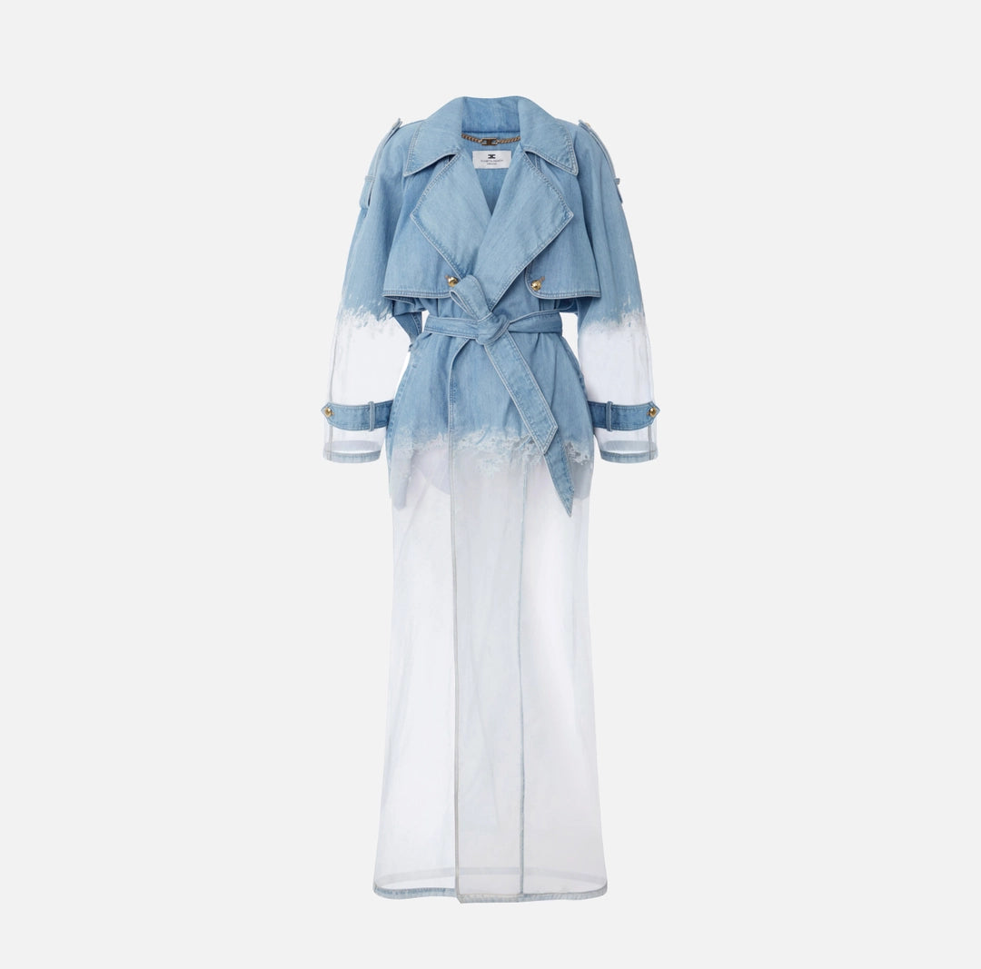 Denim and organza trench coat